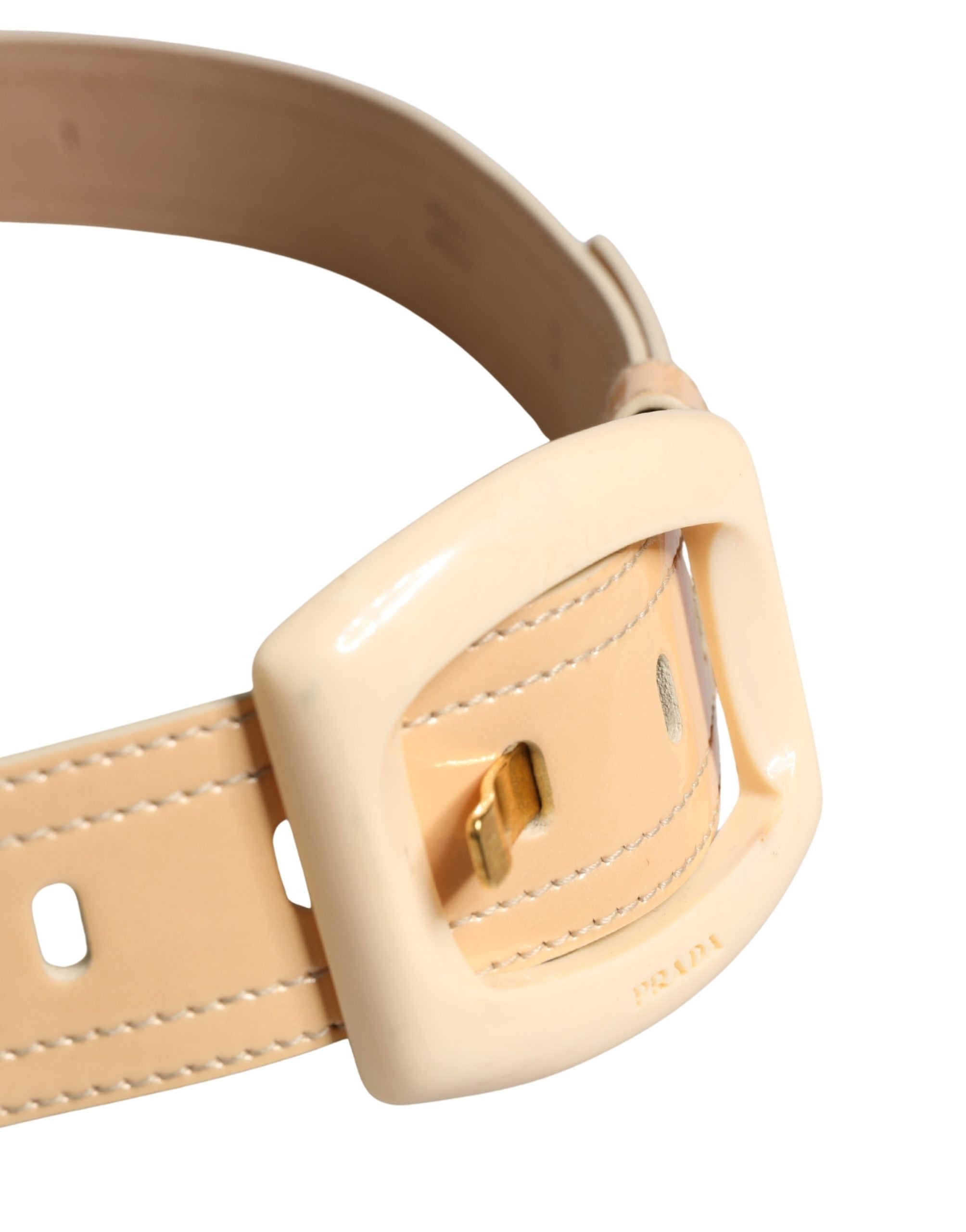 Prada Beige Leather Logo Wide Waist Women Square Buckle Women's Belt (Pre-Owned)