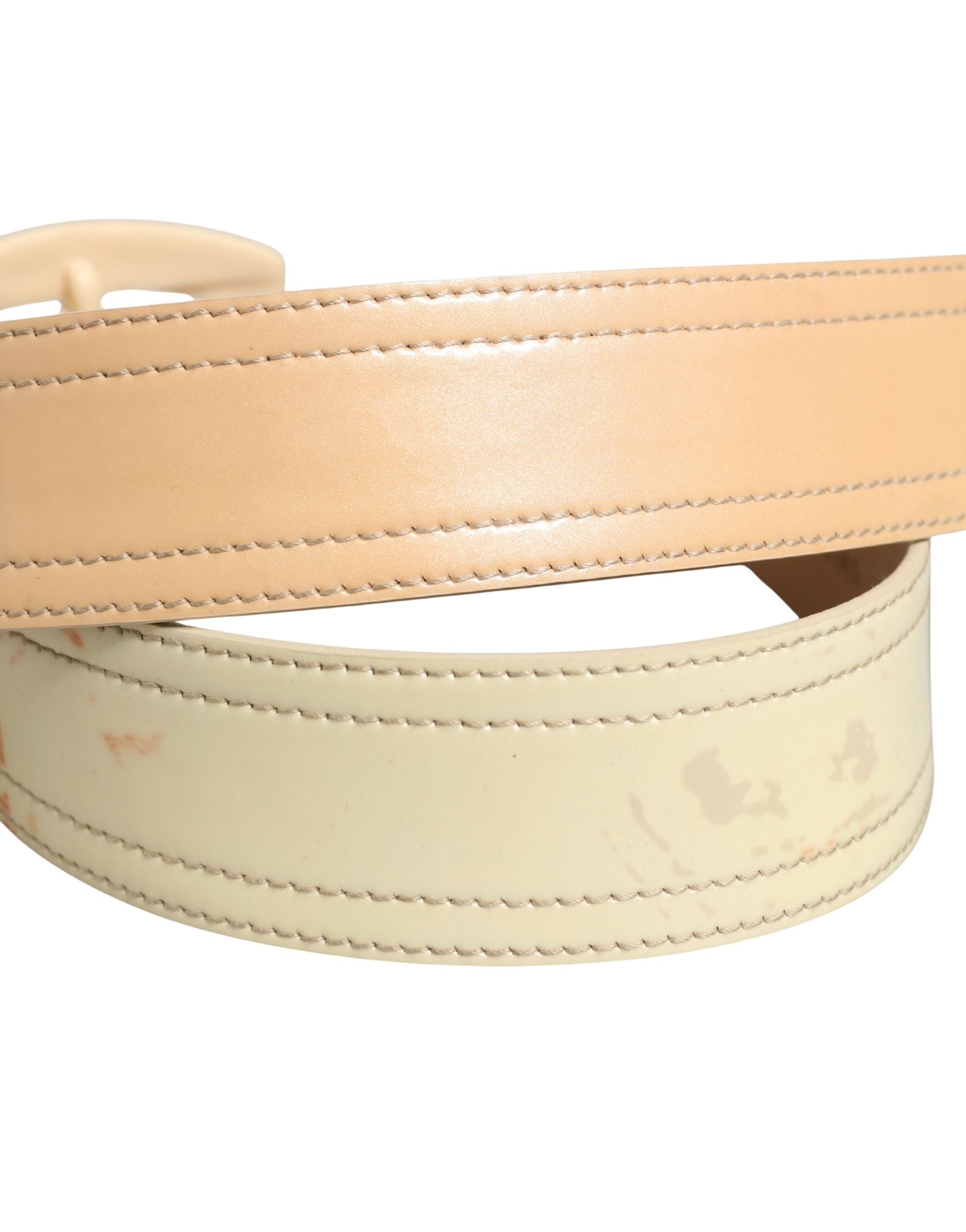 Prada Beige Leather Logo Wide Waist Women Square Buckle Women's Belt (Pre-Owned)