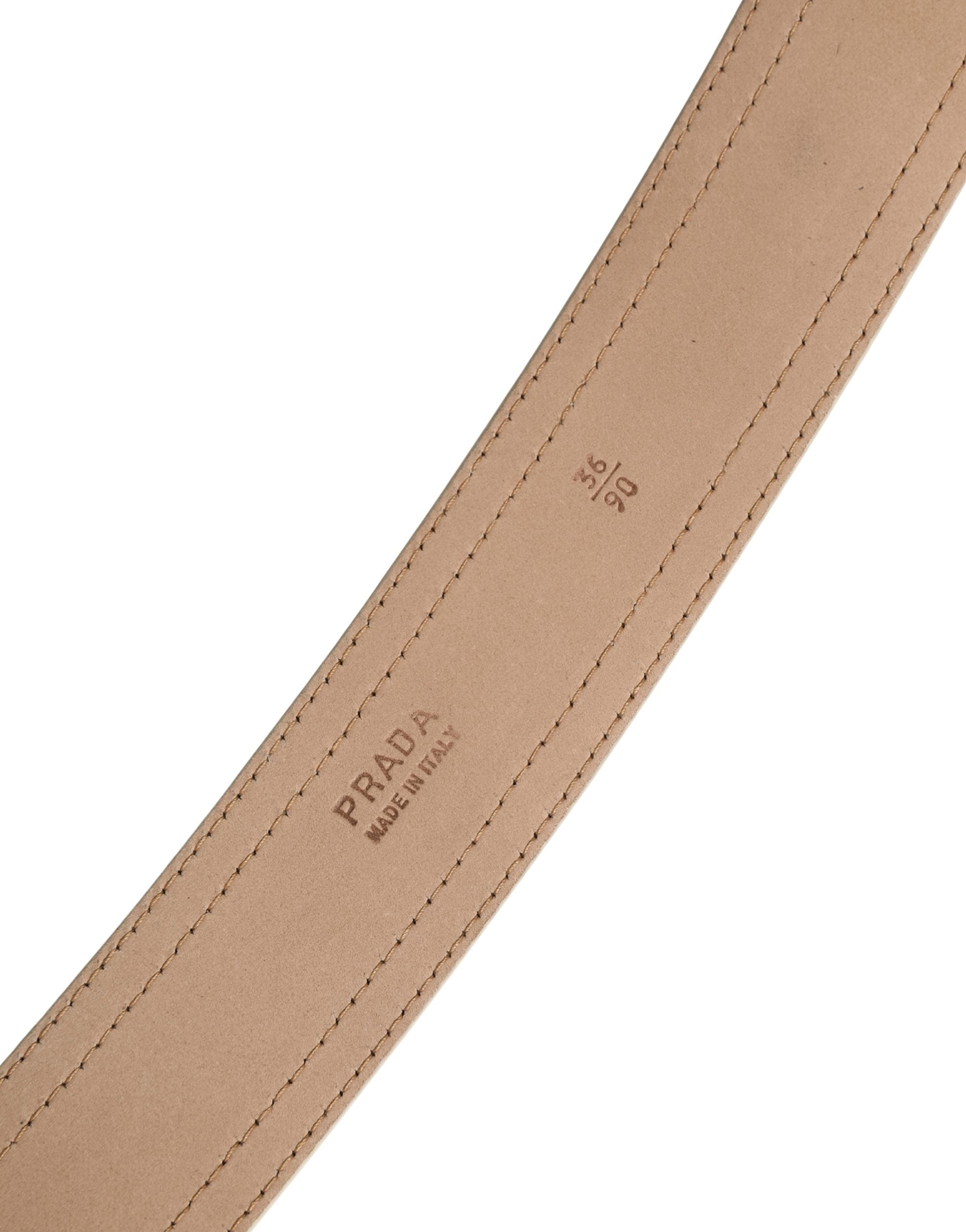 Prada Beige Leather Logo Wide Waist Women Square Buckle Women's Belt (Pre-Owned)