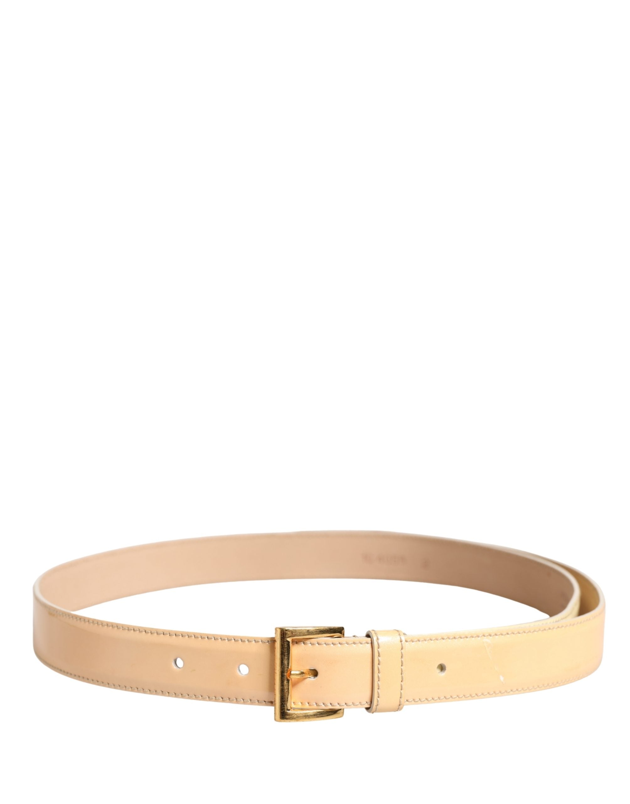 Prada Beige Leather Logo Waist Women Gold Metal Buckle Women's Belt (Pre-Owned)