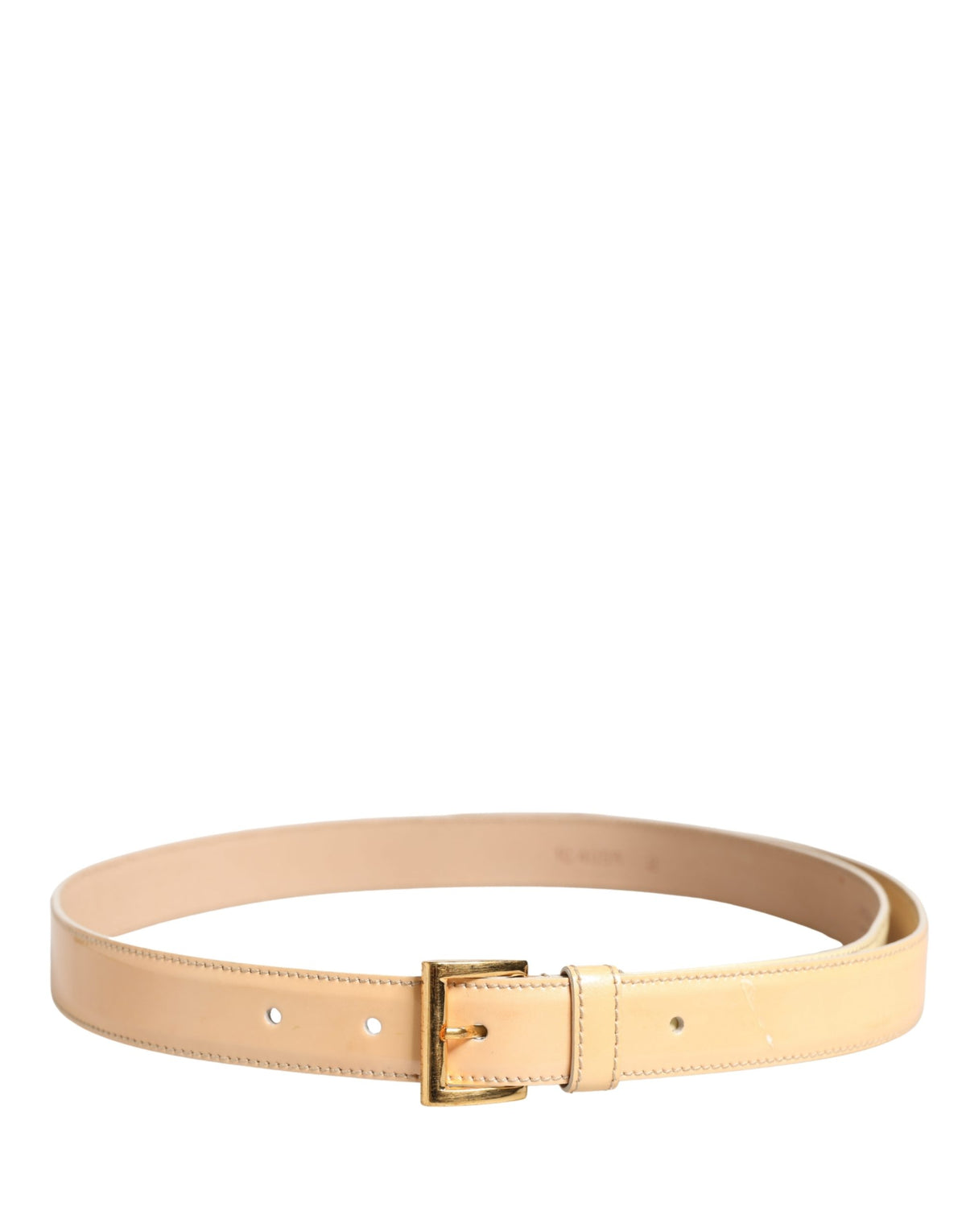 Prada Beige Leather Logo Waist Women Gold Metal Buckle Women's Belt (Pre-Owned)