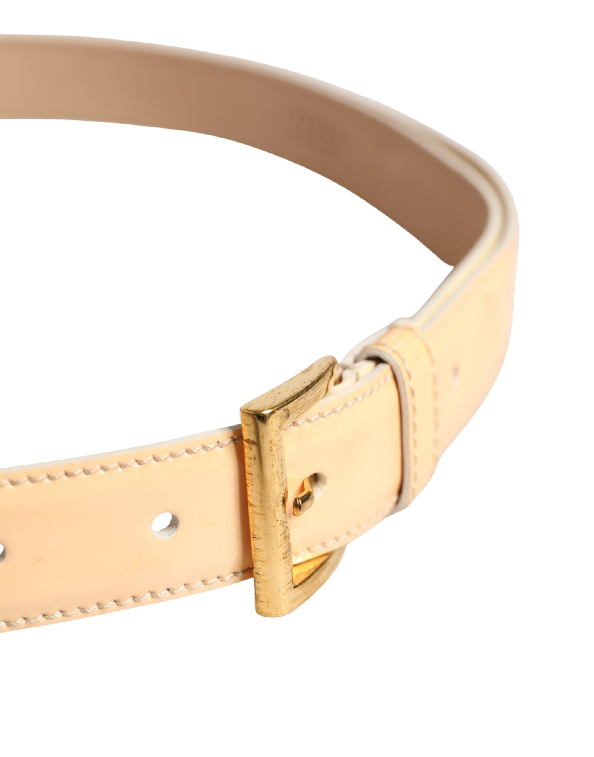 Prada Beige Leather Logo Waist Women Gold Metal Buckle Women's Belt (Pre-Owned)