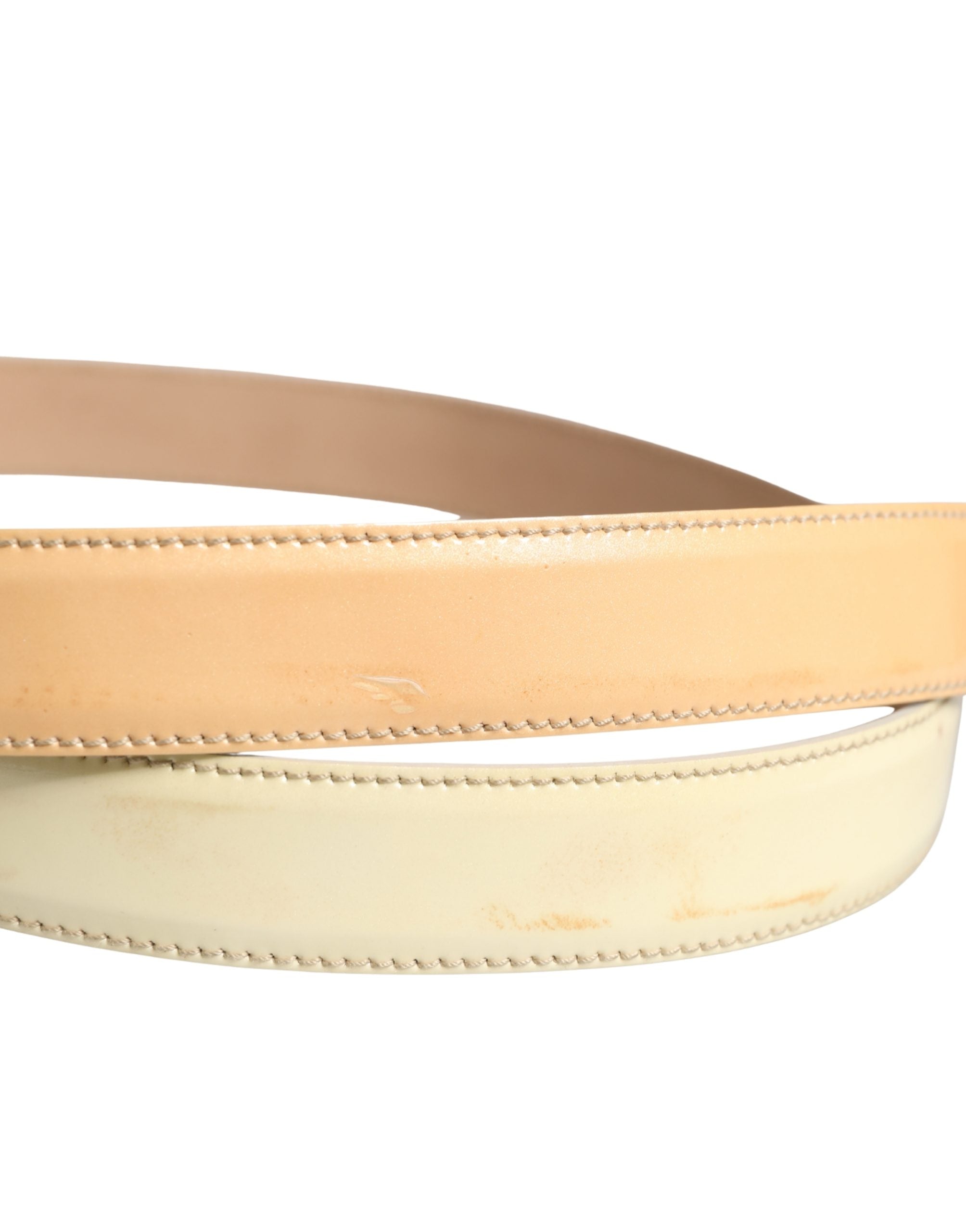 Prada Beige Leather Logo Waist Women Gold Metal Buckle Women's Belt (Pre-Owned)