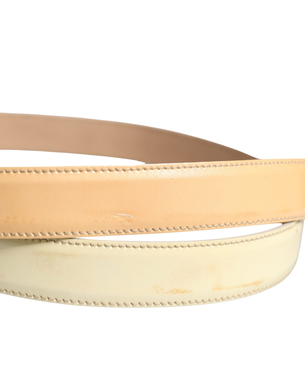 Prada Beige Leather Logo Waist Women Gold Metal Buckle Women's Belt (Pre-Owned)