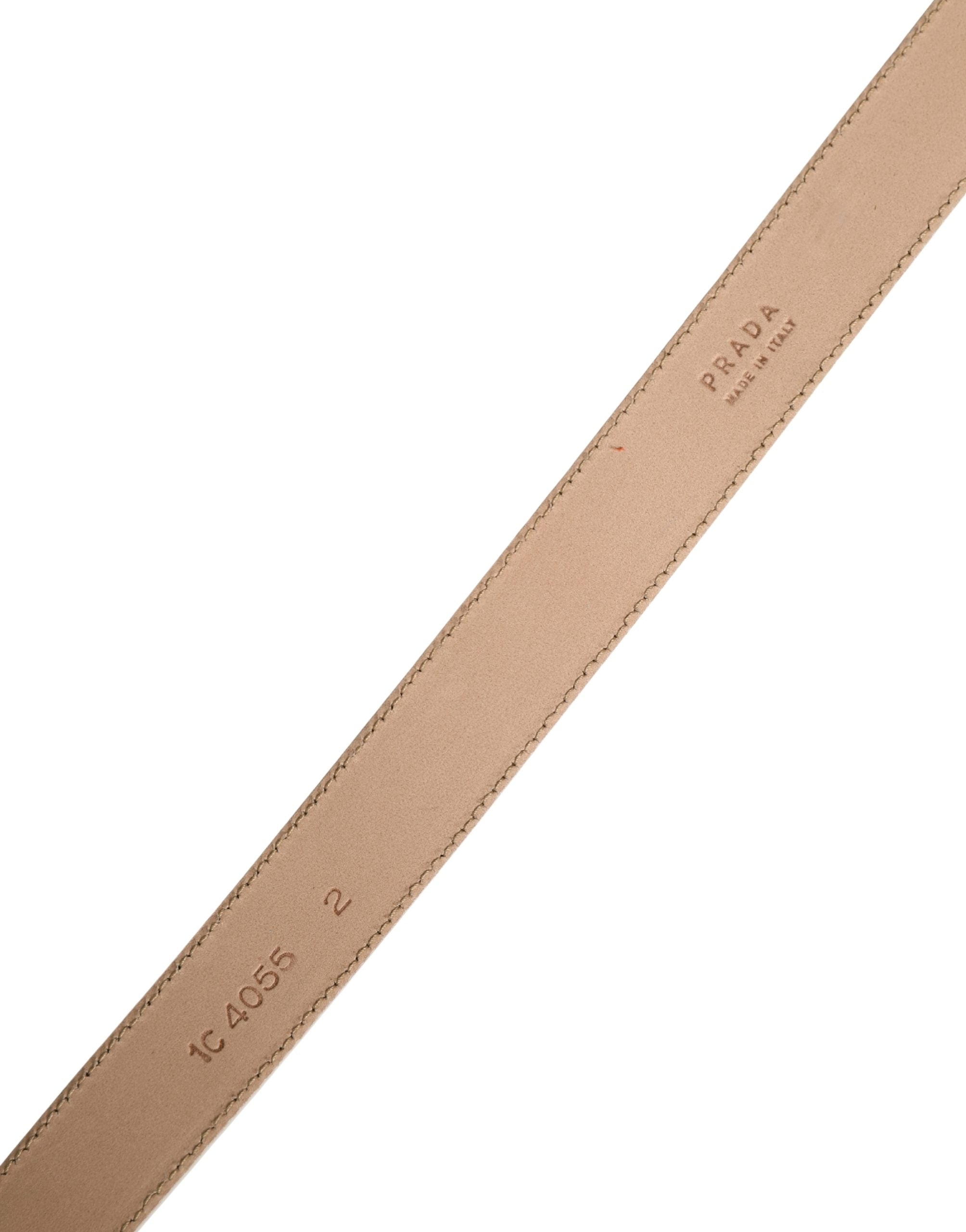 Prada Beige Leather Logo Waist Women Gold Metal Buckle Women's Belt (Pre-Owned)