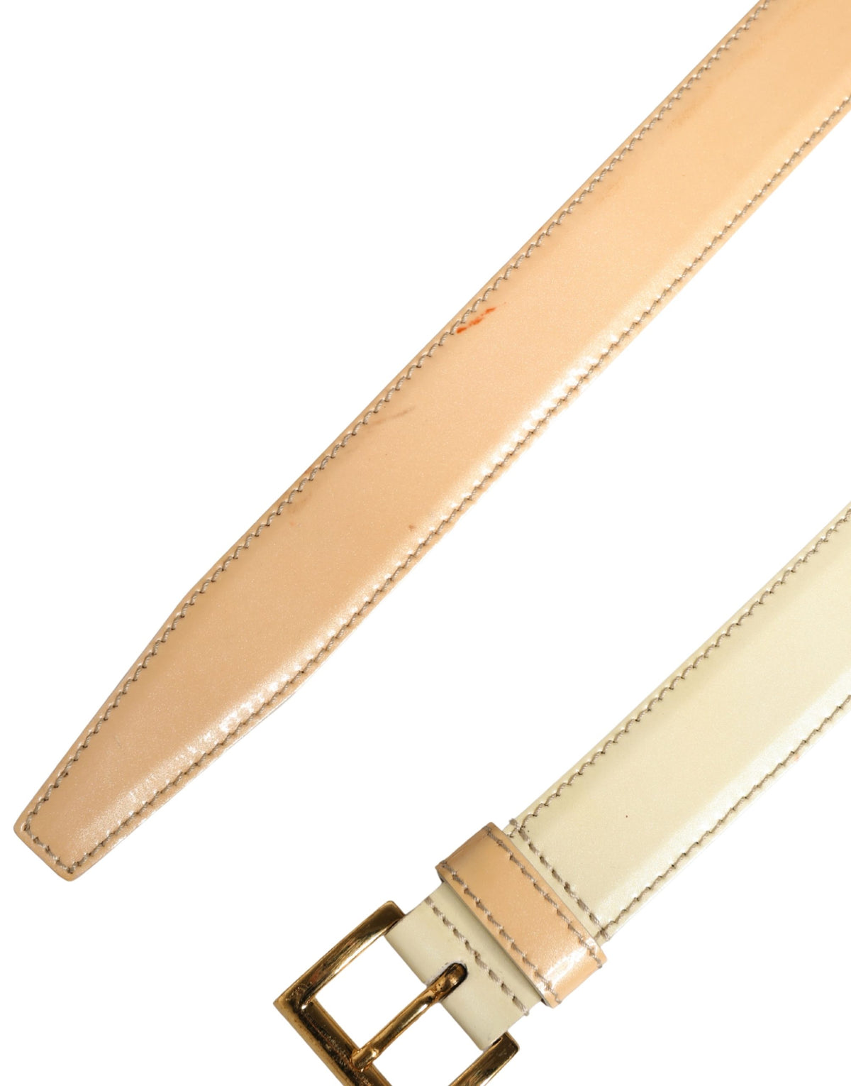 Prada Beige Leather Logo Waist Women Gold Metal Buckle Women's Belt (Pre-Owned)
