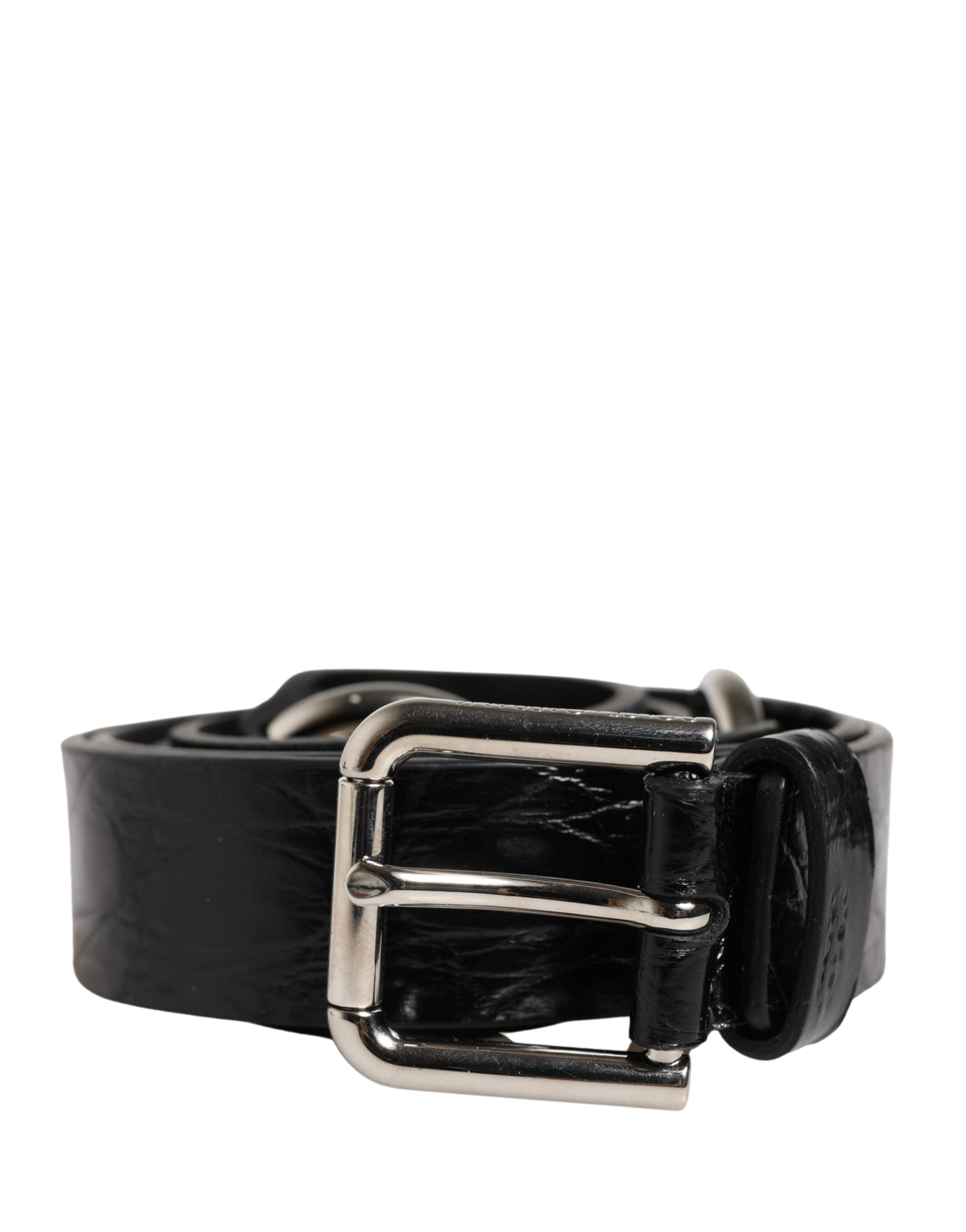 Dolce & Gabbana Black Exotic Leather Silver Metal Buckle Women's Belt