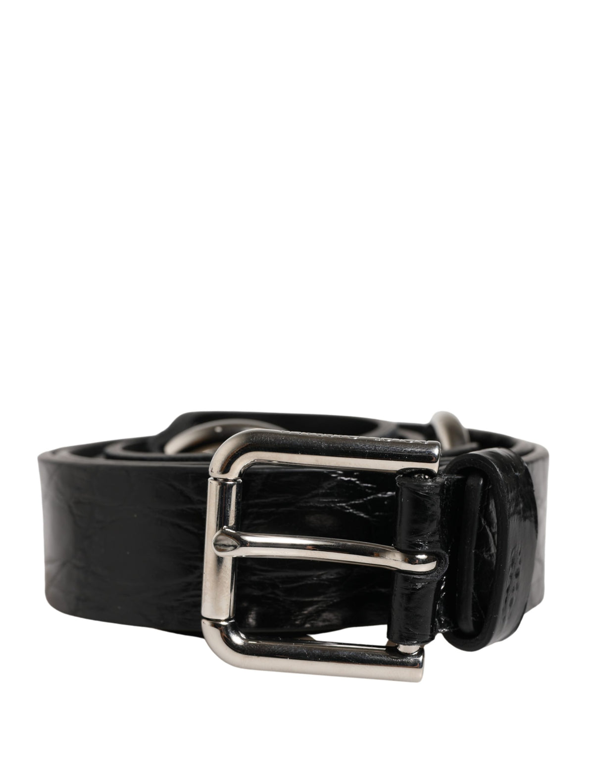 Dolce & Gabbana Black Exotic Leather Silver Metal Buckle Women's Belt