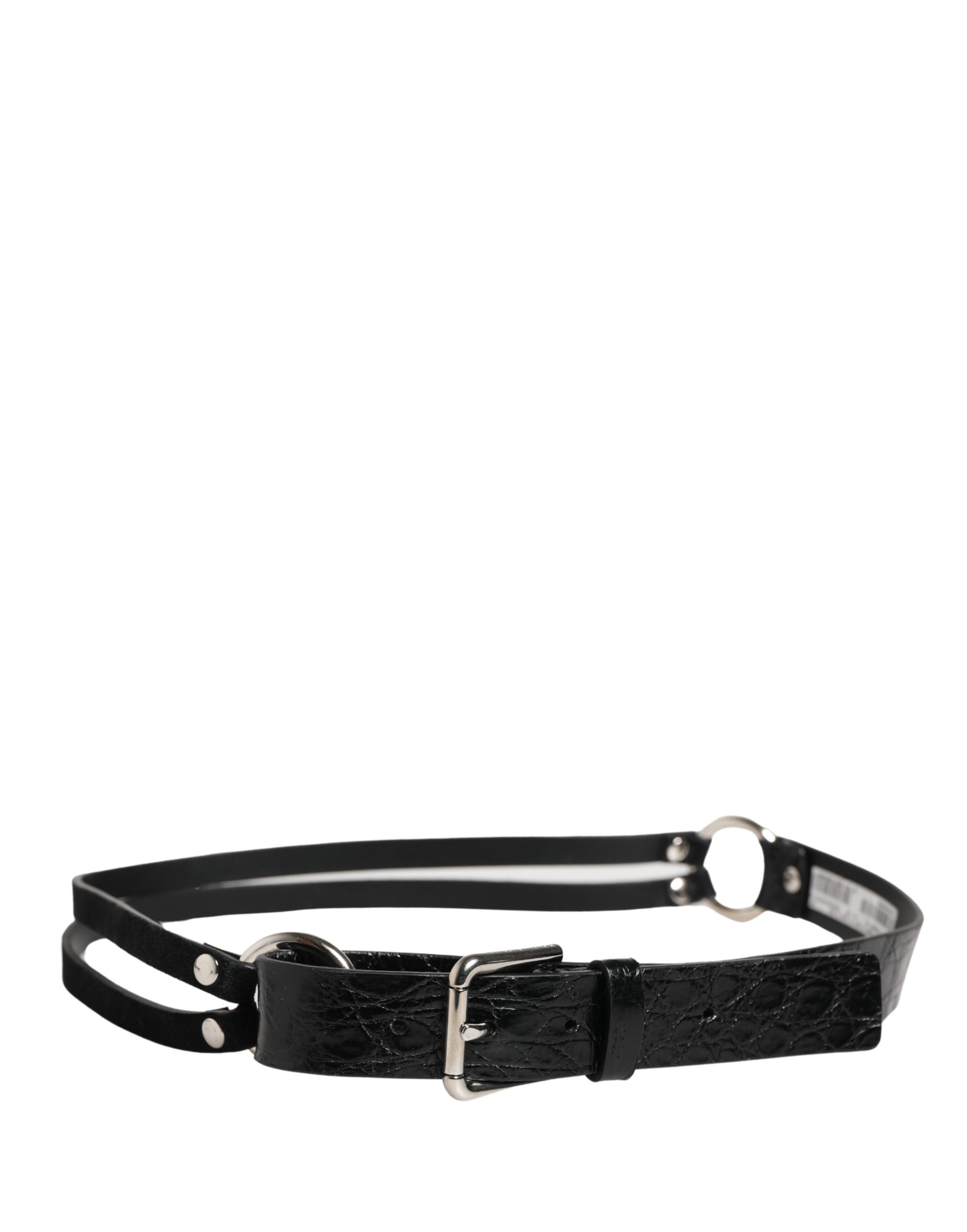 Dolce & Gabbana Black Exotic Leather Silver Metal Buckle Women's Belt