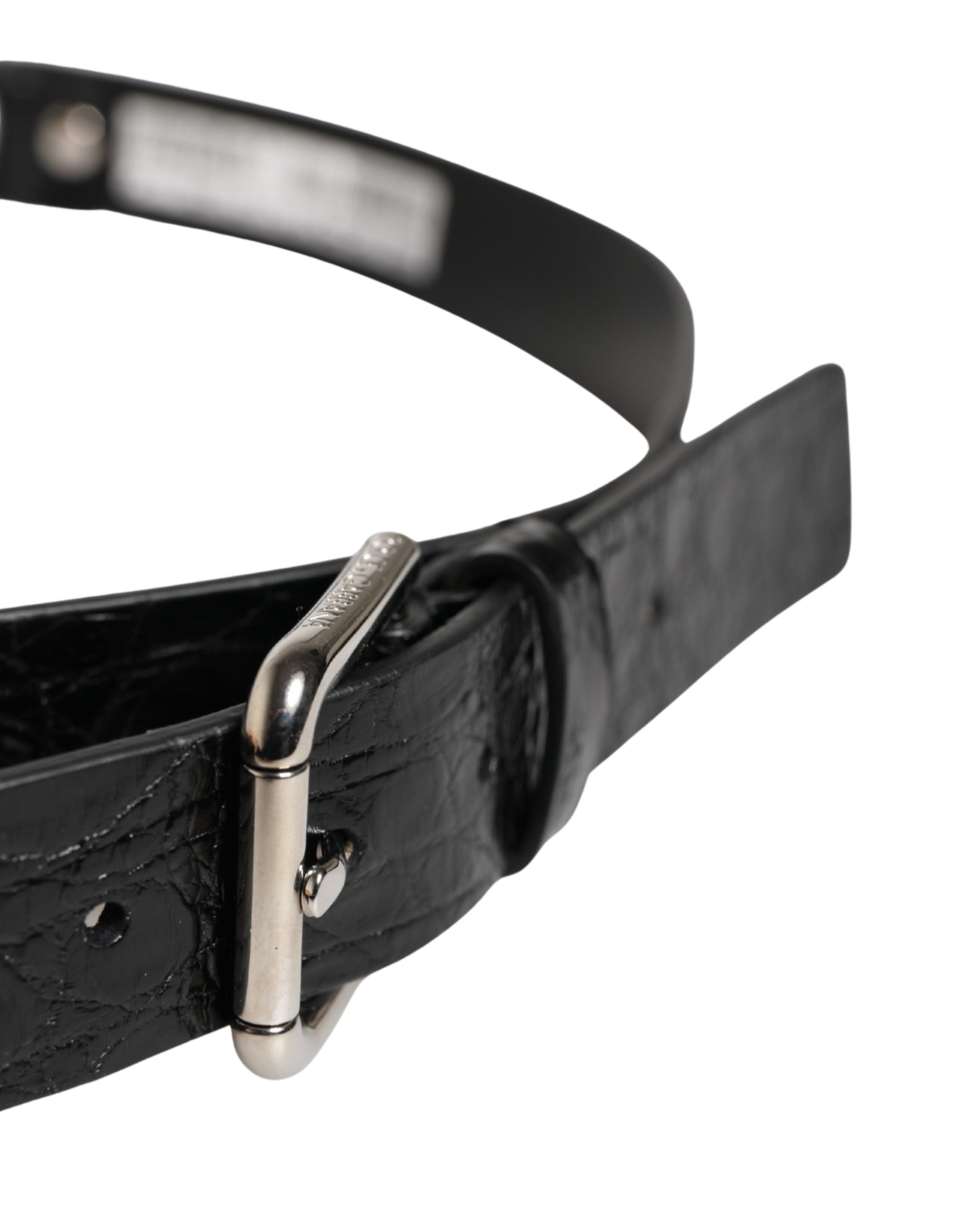 Dolce & Gabbana Black Exotic Leather Silver Metal Buckle Women's Belt
