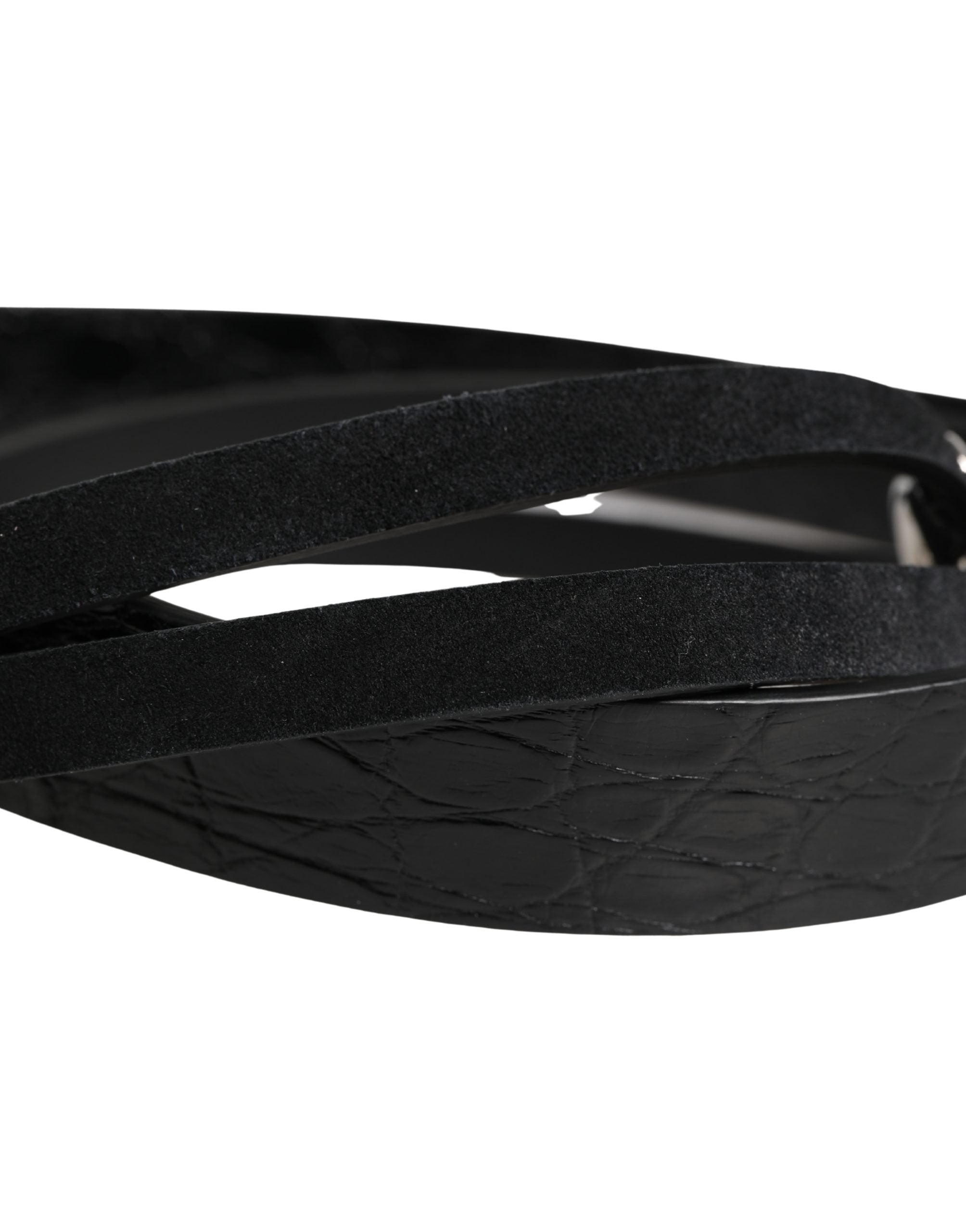 Dolce & Gabbana Black Exotic Leather Silver Metal Buckle Women's Belt