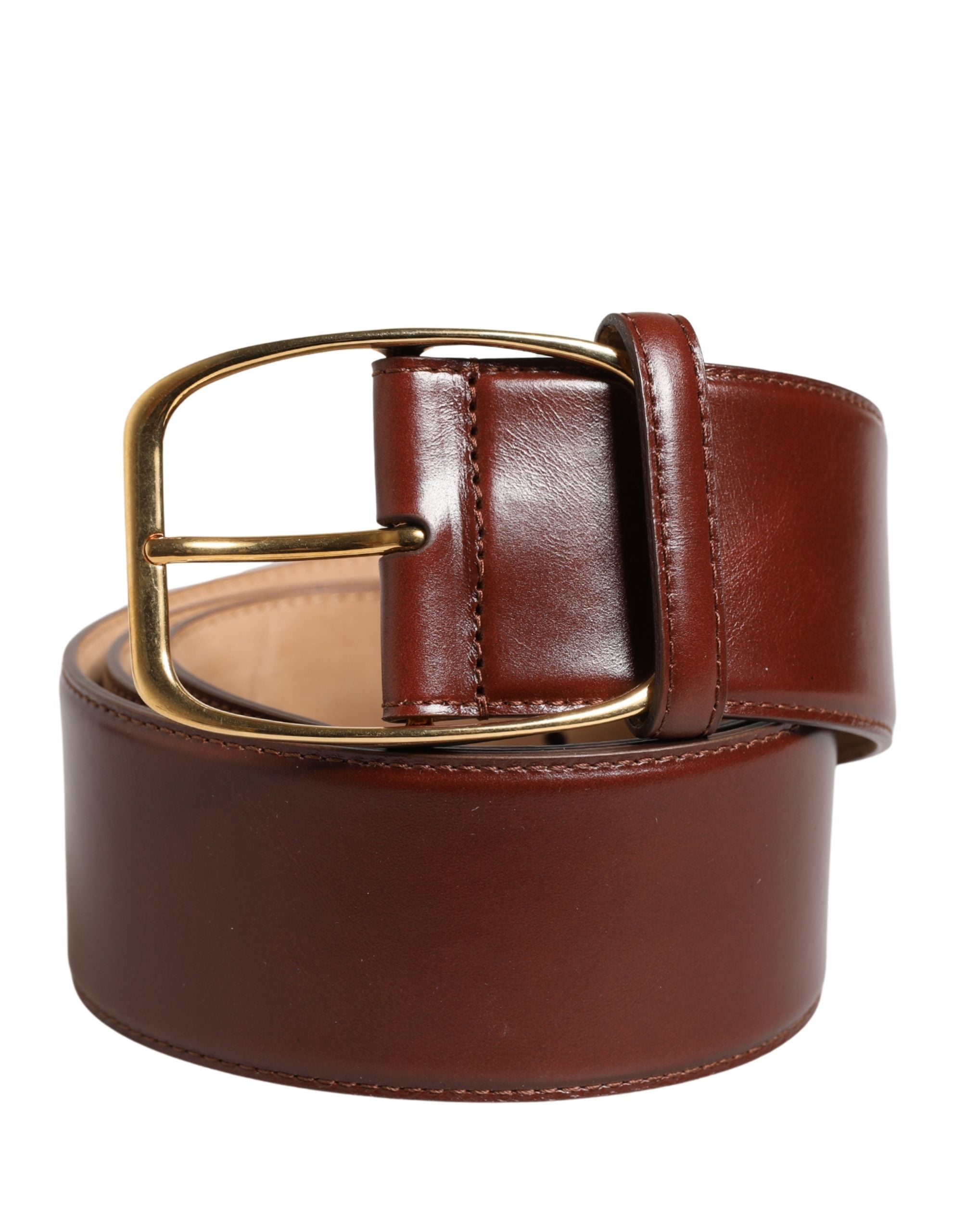 Dolce & Gabbana Brown Leather Waist Gold Metal Buckle Women's Belt (Pre-Owned)