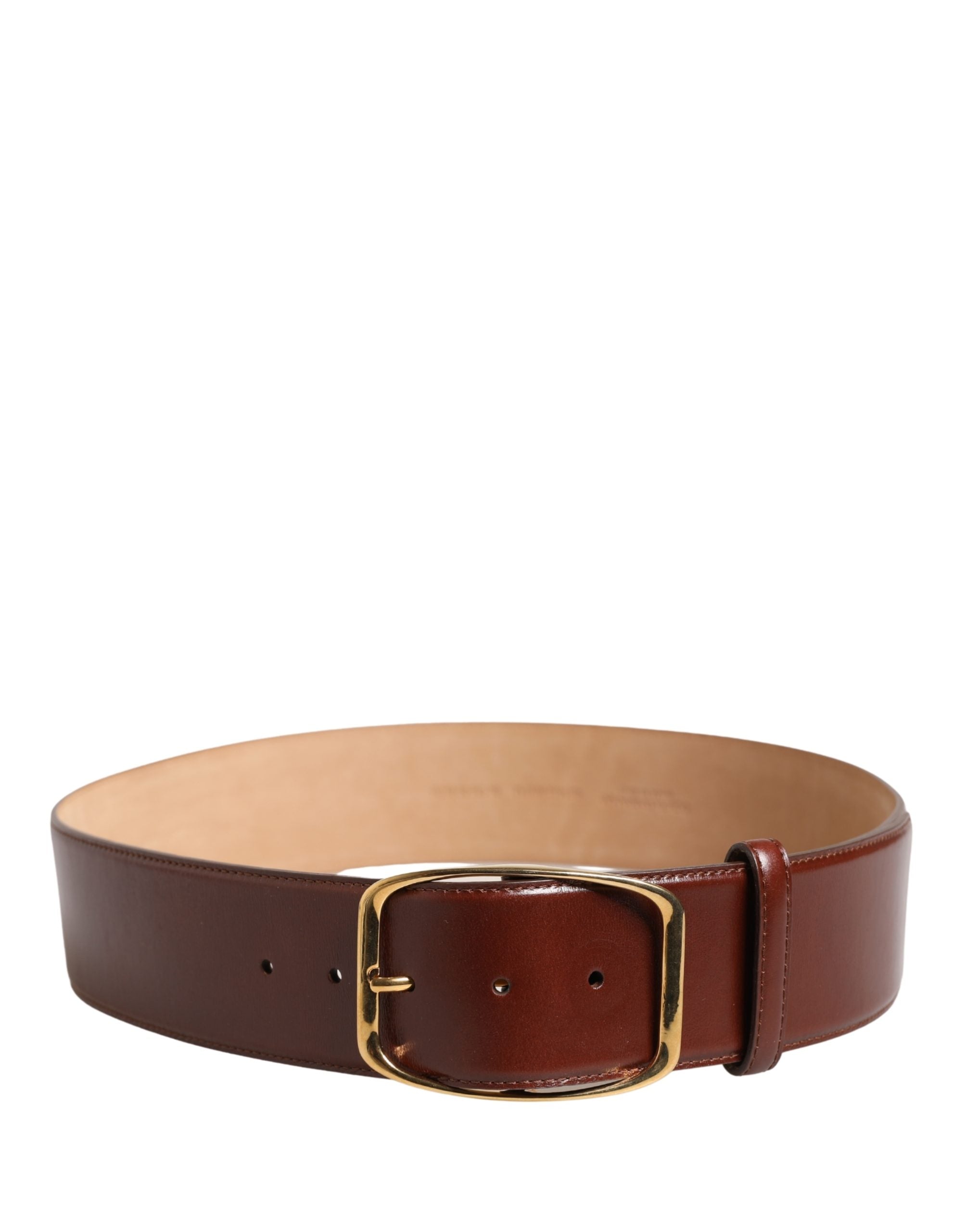 Dolce & Gabbana Brown Leather Waist Gold Metal Buckle Women's Belt (Pre-Owned)
