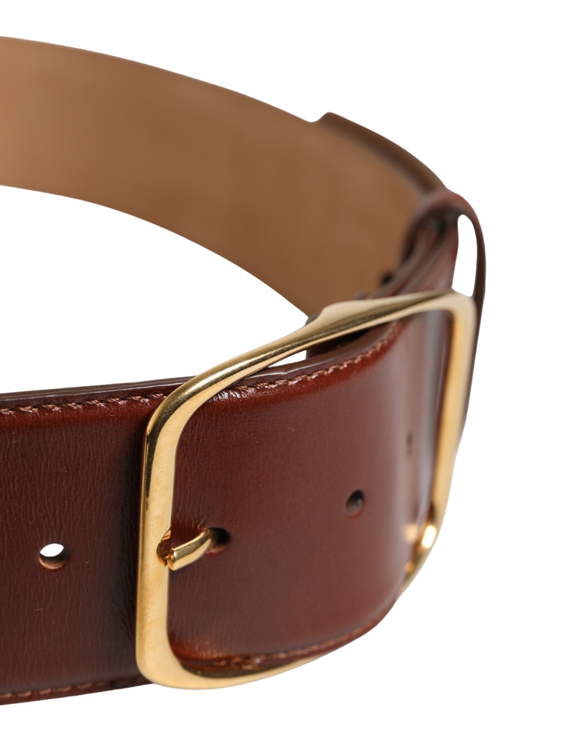 Dolce & Gabbana Brown Leather Waist Gold Metal Buckle Women's Belt (Pre-Owned)