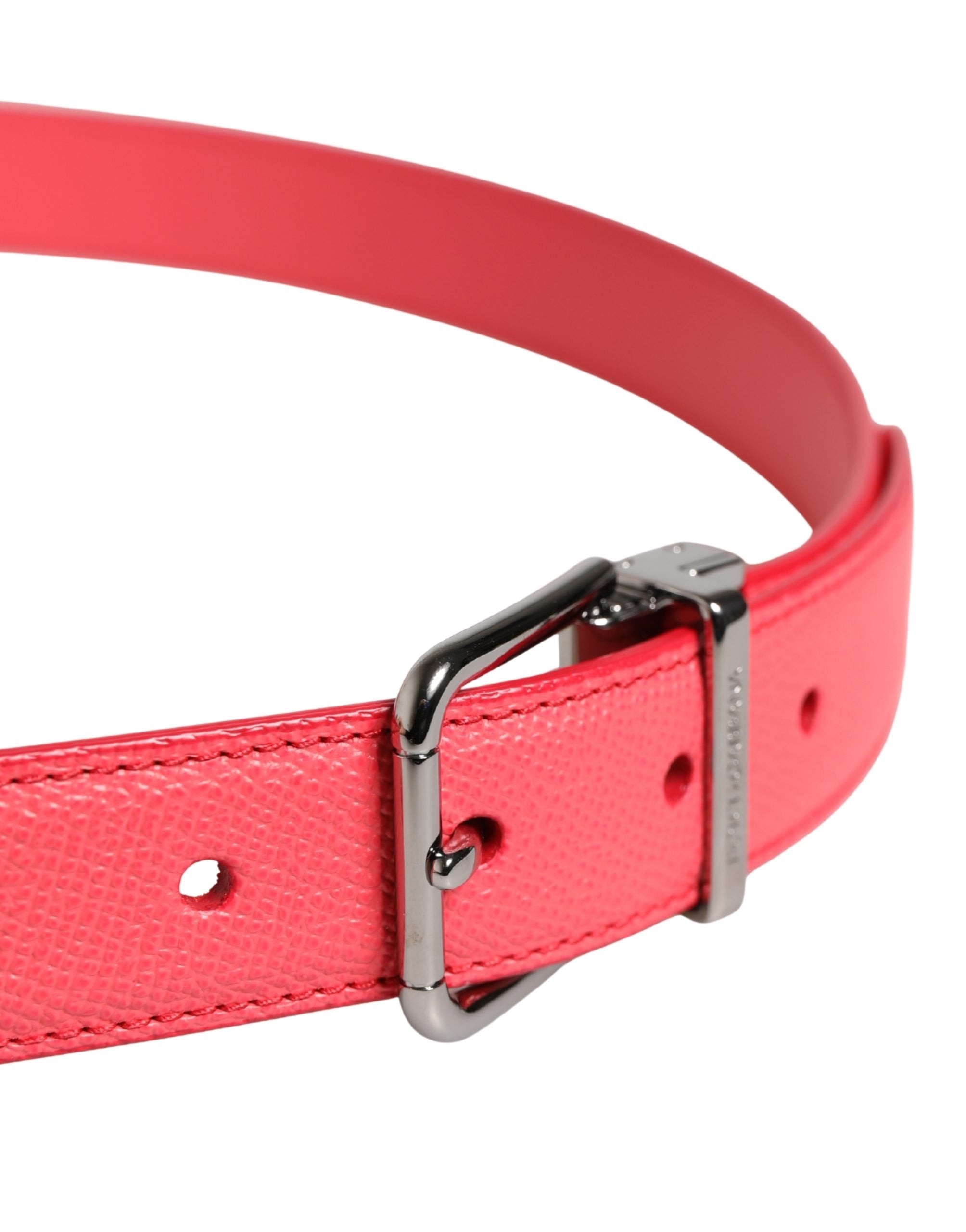 Dolce & Gabbana Pink Calf Leather Silver Metal Buckle Women's Belt