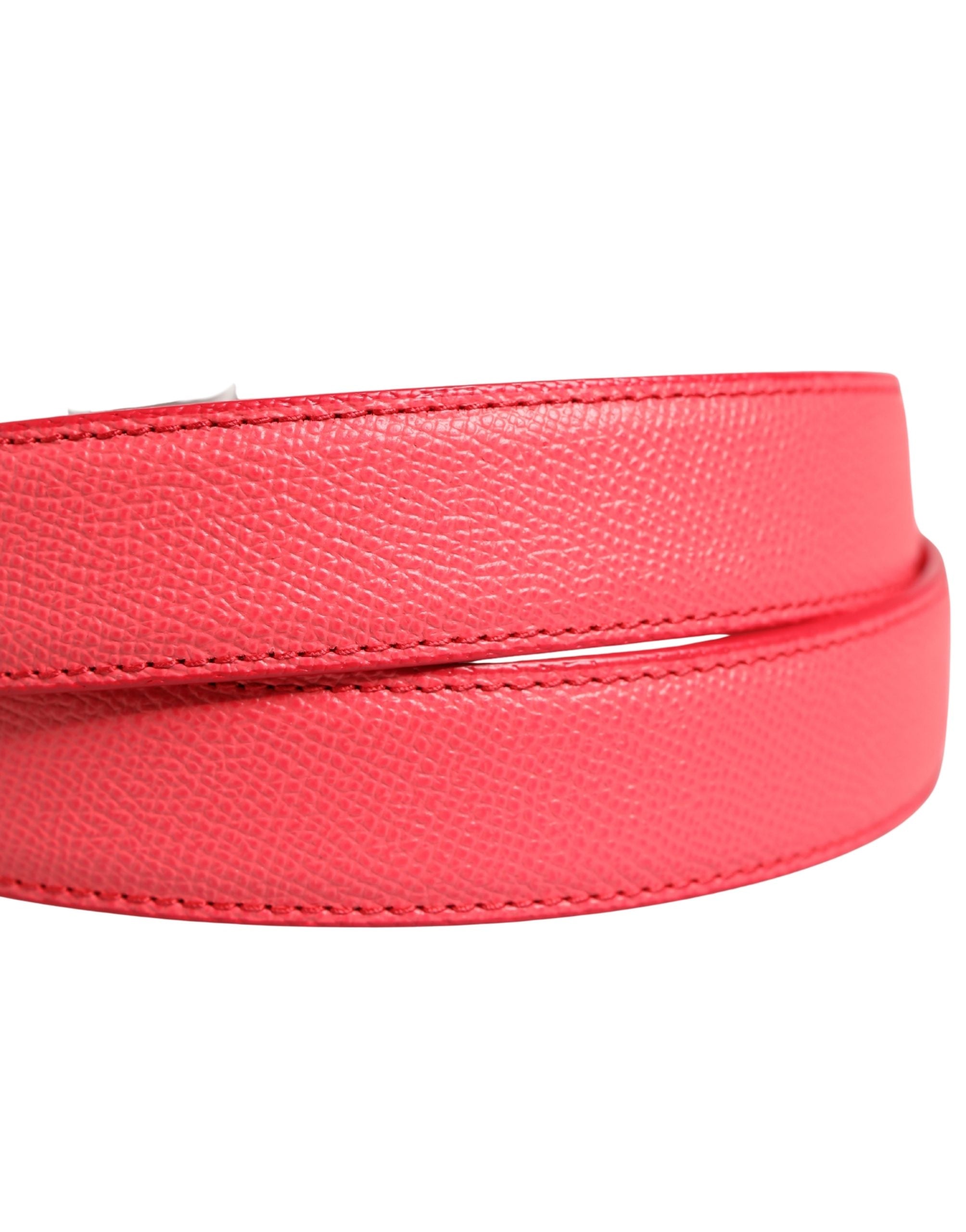 Dolce & Gabbana Pink Calf Leather Silver Metal Buckle Women's Belt