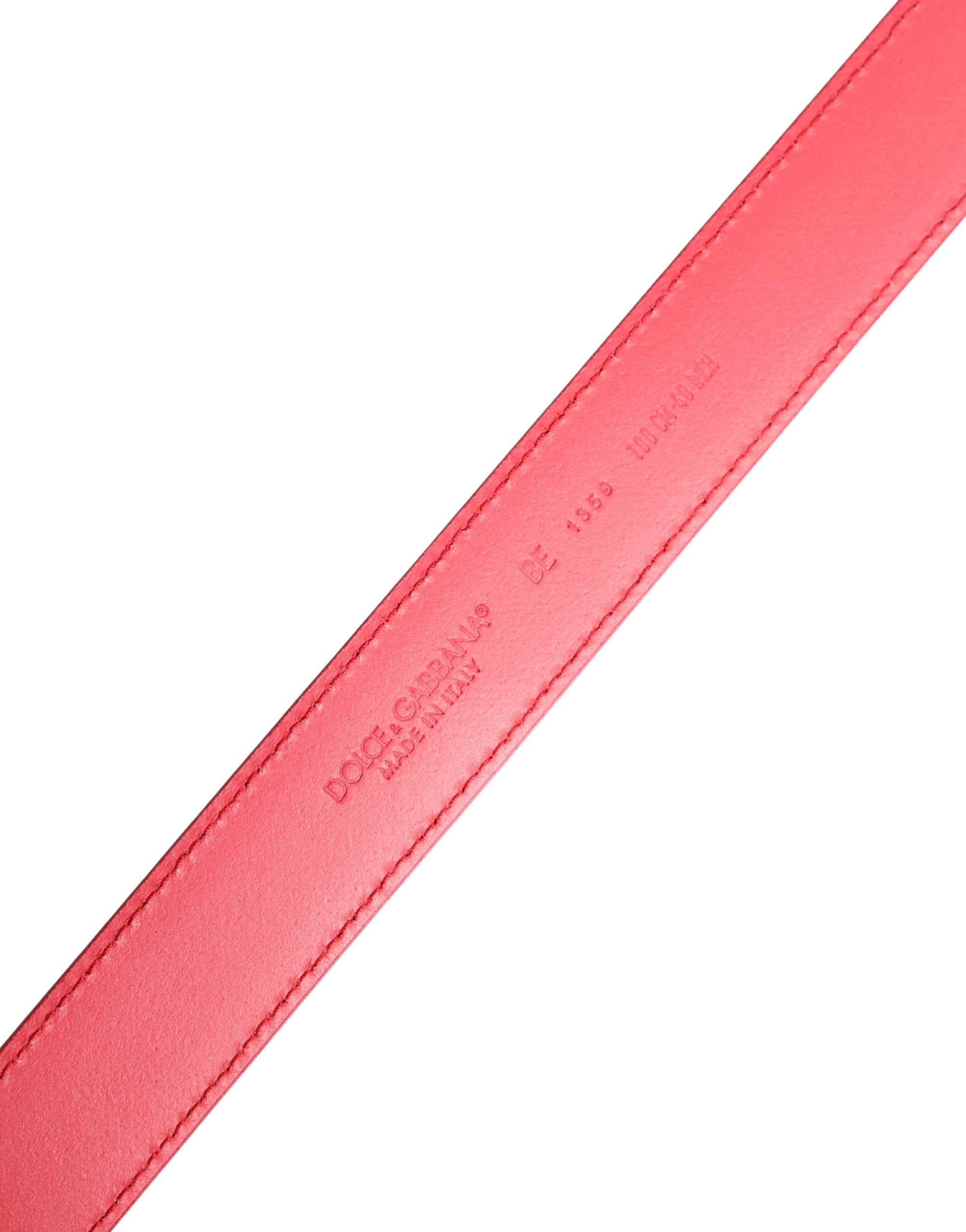 Dolce & Gabbana Pink Calf Leather Silver Metal Buckle Women's Belt