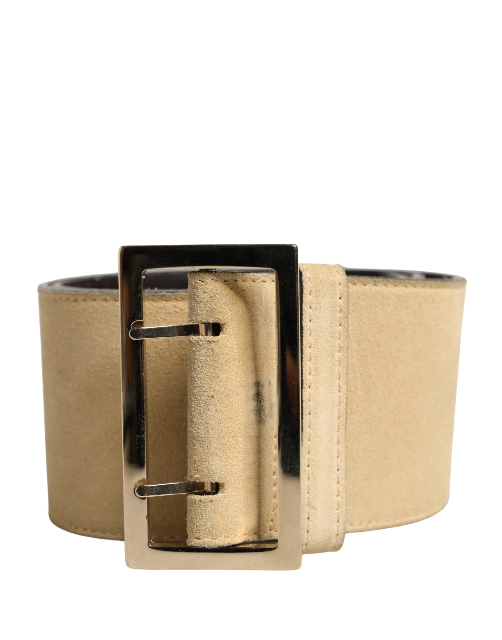 Versace Beige Suede Leather Silver Metal Buckle Women's Belt (Pre-Owned)