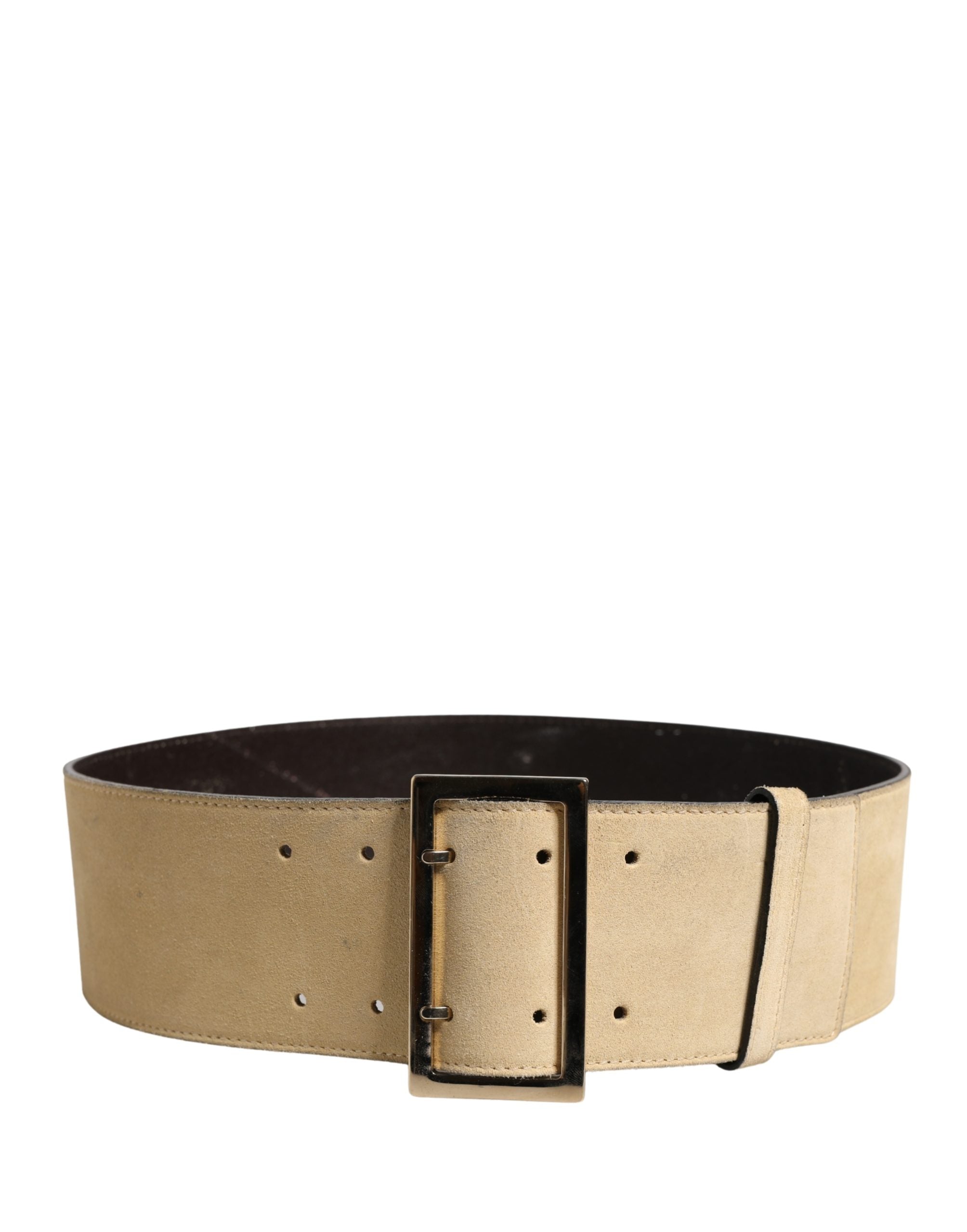 Versace Beige Suede Leather Silver Metal Buckle Women's Belt (Pre-Owned)