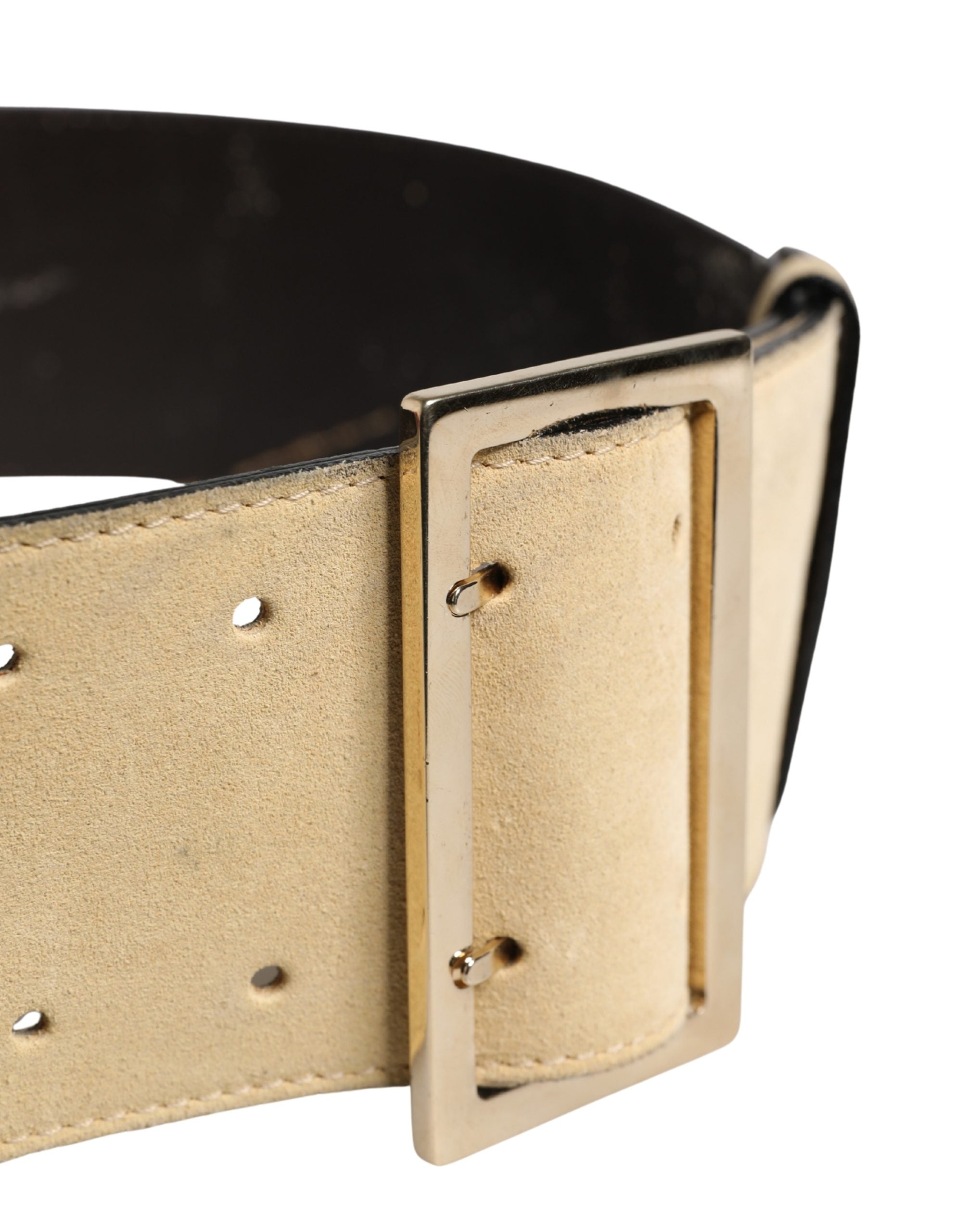 Versace Beige Suede Leather Silver Metal Buckle Women's Belt (Pre-Owned)