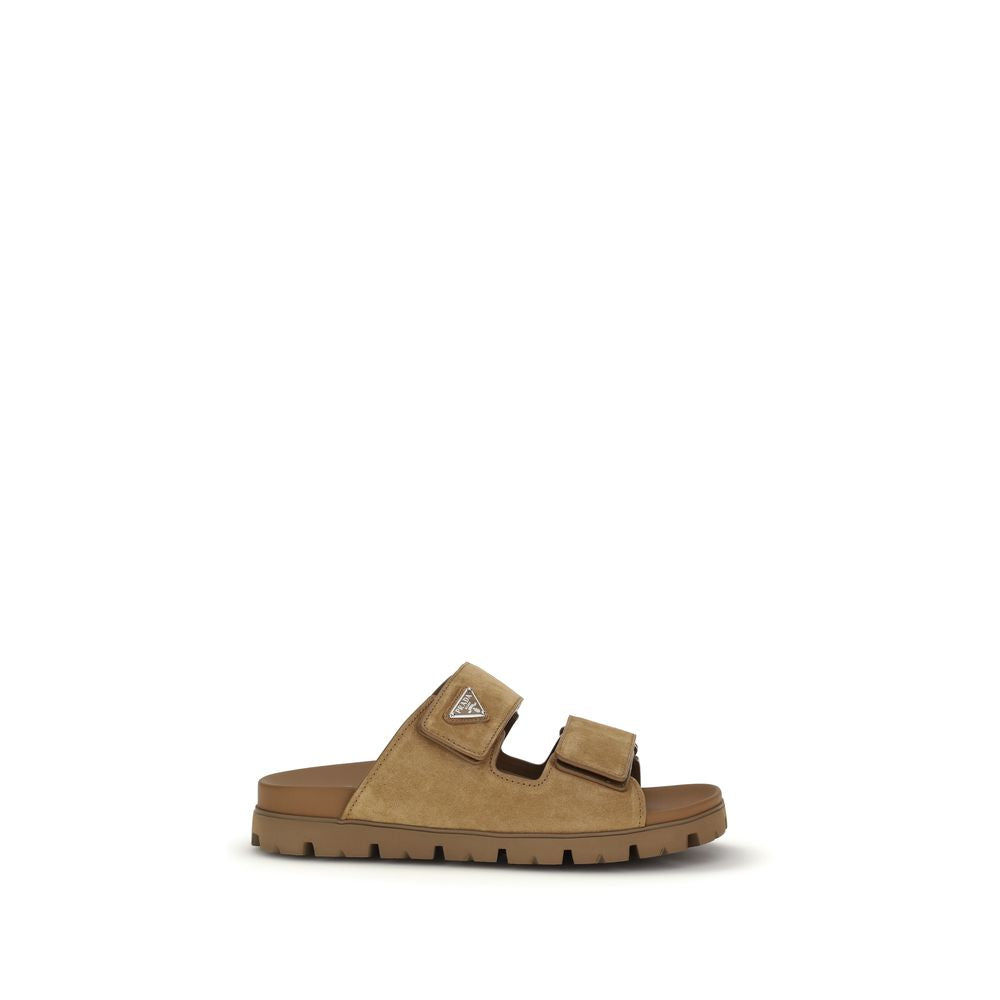 Prada Brown Calf Leather Bos Taurus Strap-On Men's Sandals