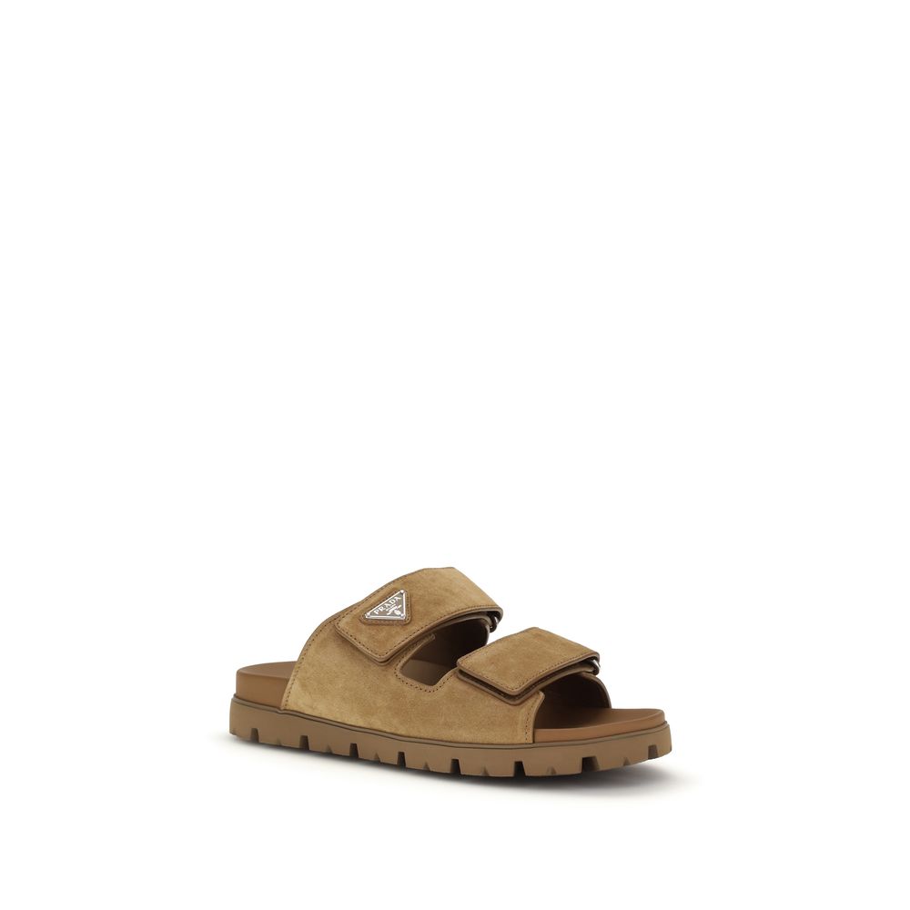 Prada Brown Calf Leather Bos Taurus Strap-On Men's Sandals