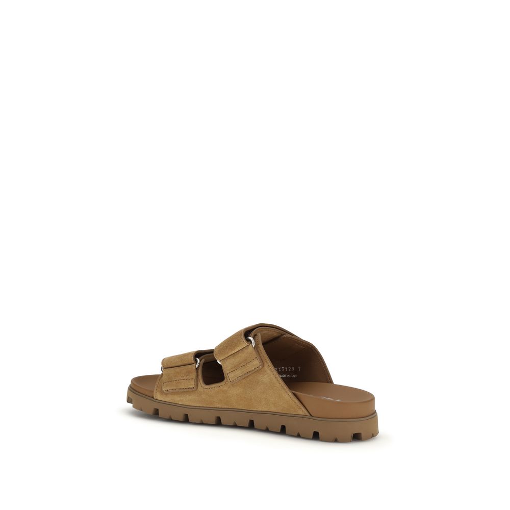 Prada Brown Calf Leather Bos Taurus Strap-On Men's Sandals
