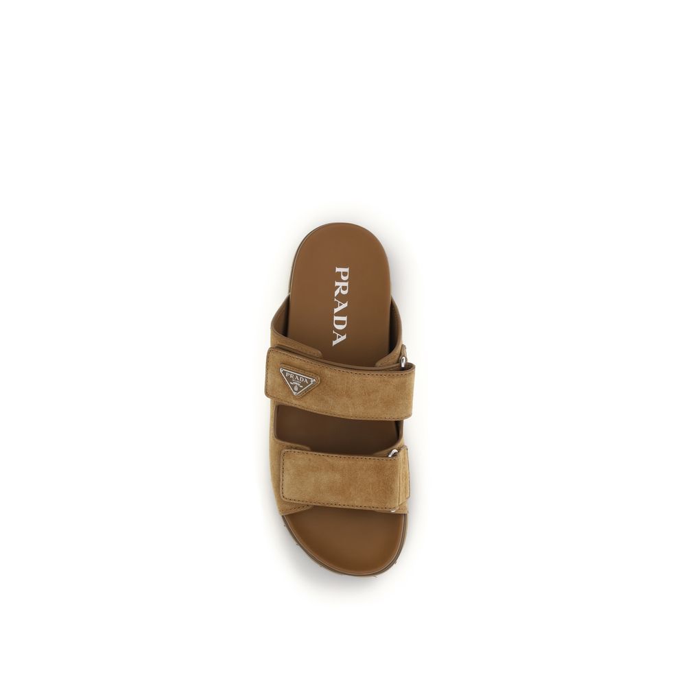Prada Brown Calf Leather Bos Taurus Strap-On Men's Sandals