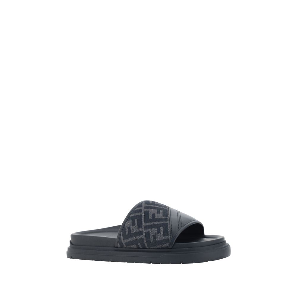 Fendi Gray Fabric Flat Men's Sandals
