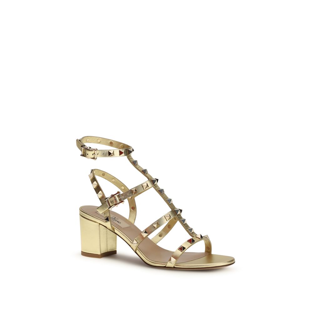 Valentino Garavani Gold Calf Leather Bos Taurus Strap-On Women's Sandals