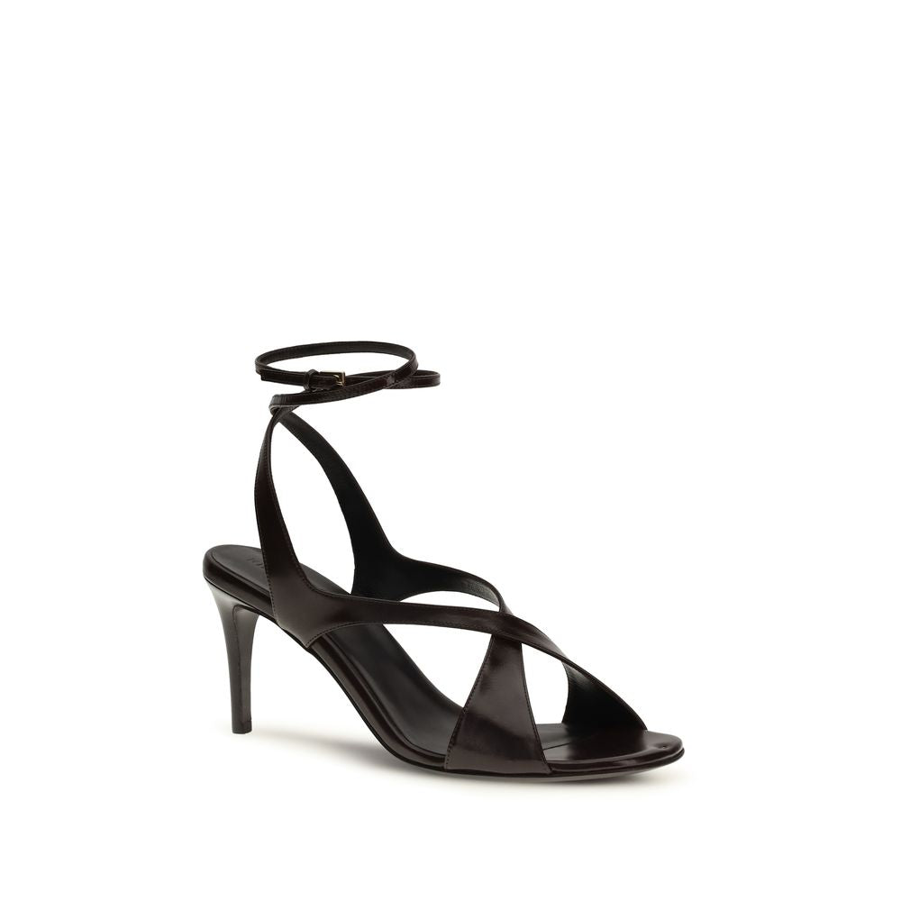 Khaite Black Calf Leather Bos Taurus Strap-On Women's Sandals