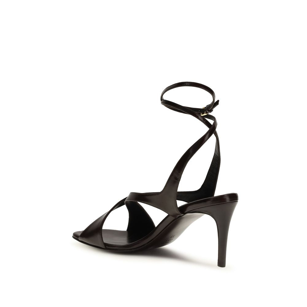 Khaite Black Calf Leather Bos Taurus Strap-On Women's Sandals