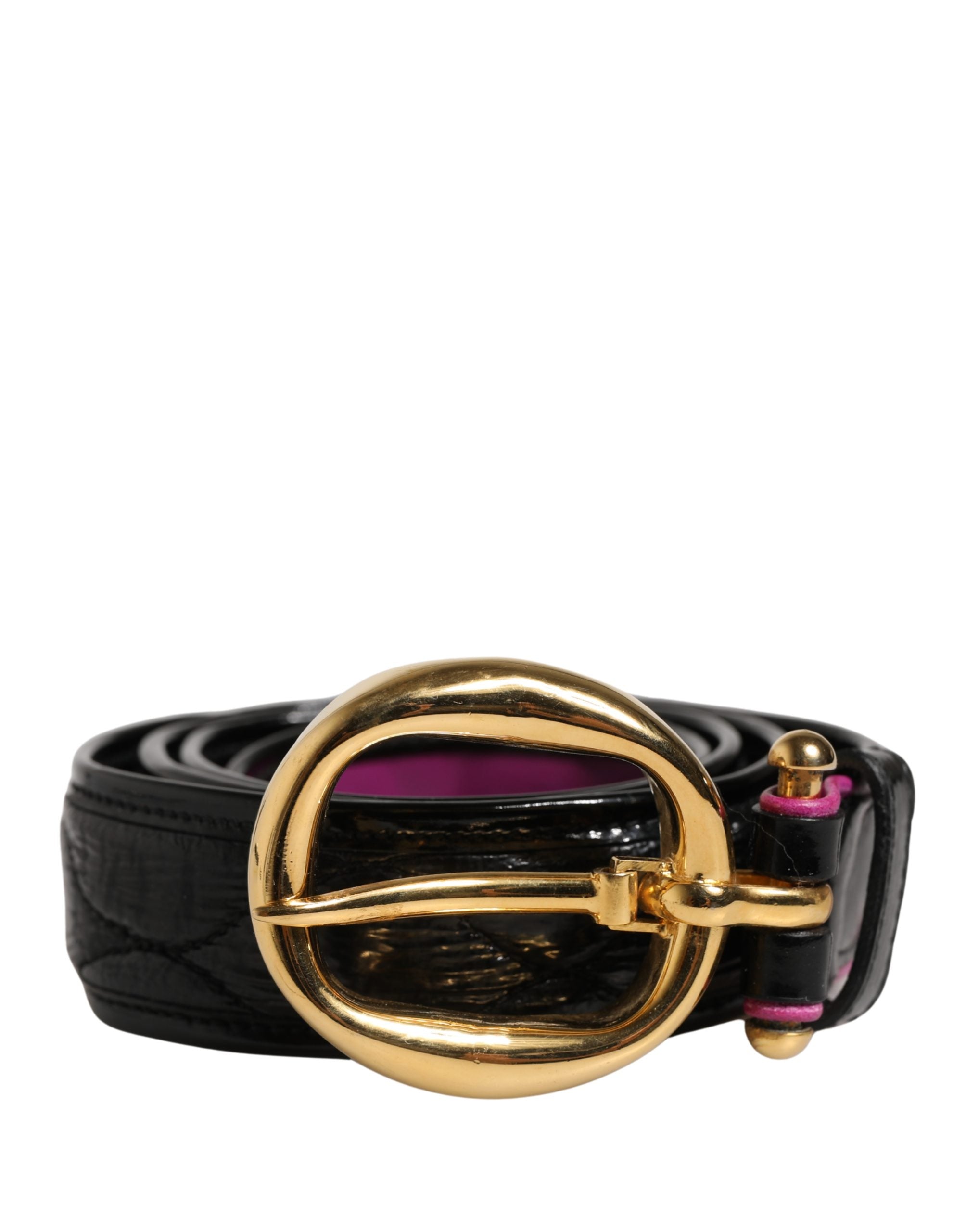 Ermanno Scervino Black Leather Gold Round Buckle Waist Women's Belt (Pre-Owned)