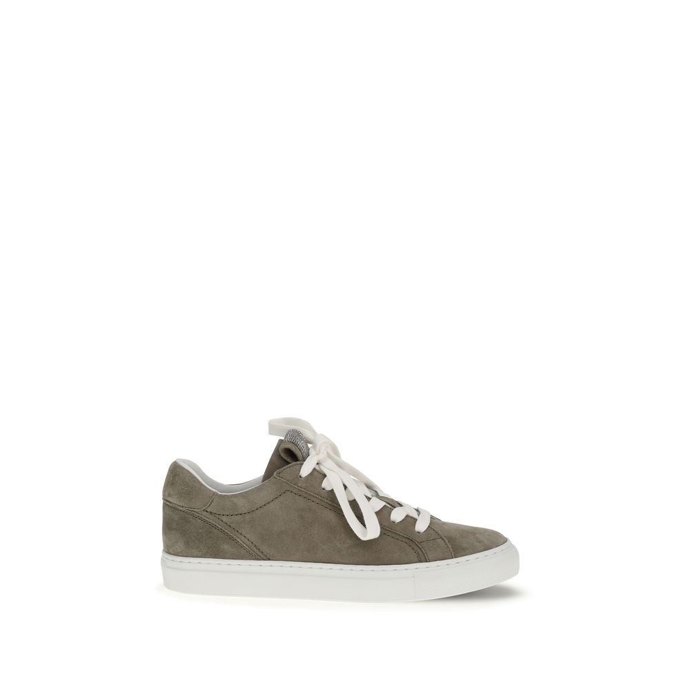 Brunello Cucinelli Gray Calf Leather Bos Taurus Low Top Women's Sneakers
