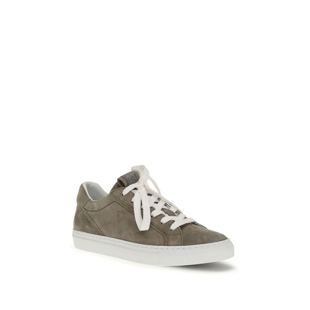 Brunello Cucinelli Gray Calf Leather Bos Taurus Low Top Women's Sneakers