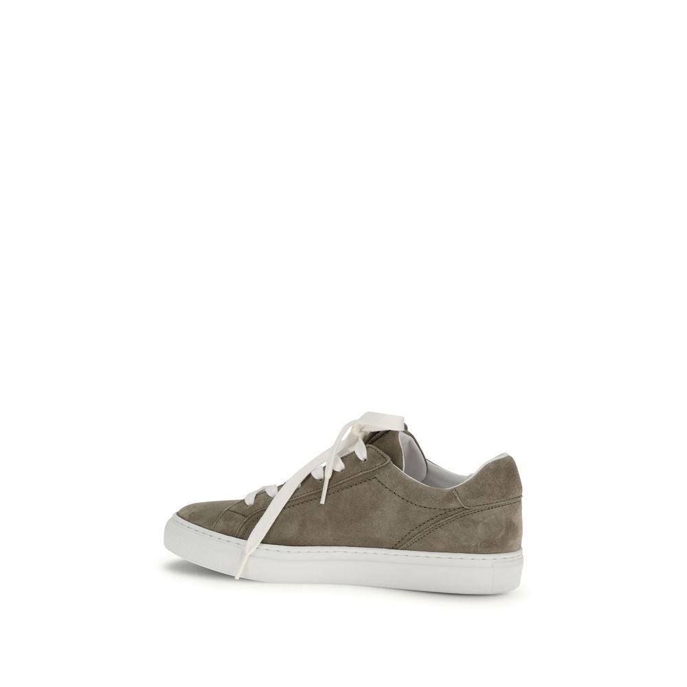 Brunello Cucinelli Gray Calf Leather Bos Taurus Low Top Women's Sneakers