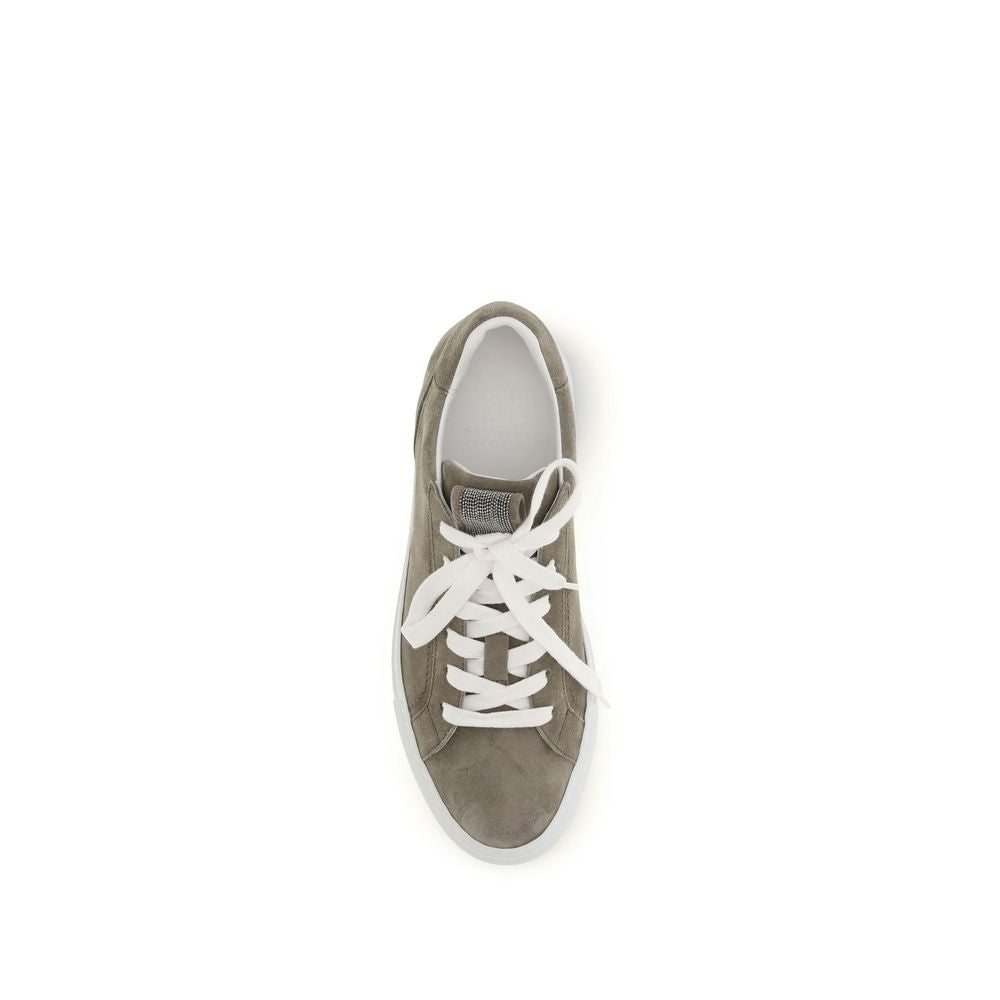 Brunello Cucinelli Gray Calf Leather Bos Taurus Low Top Women's Sneakers