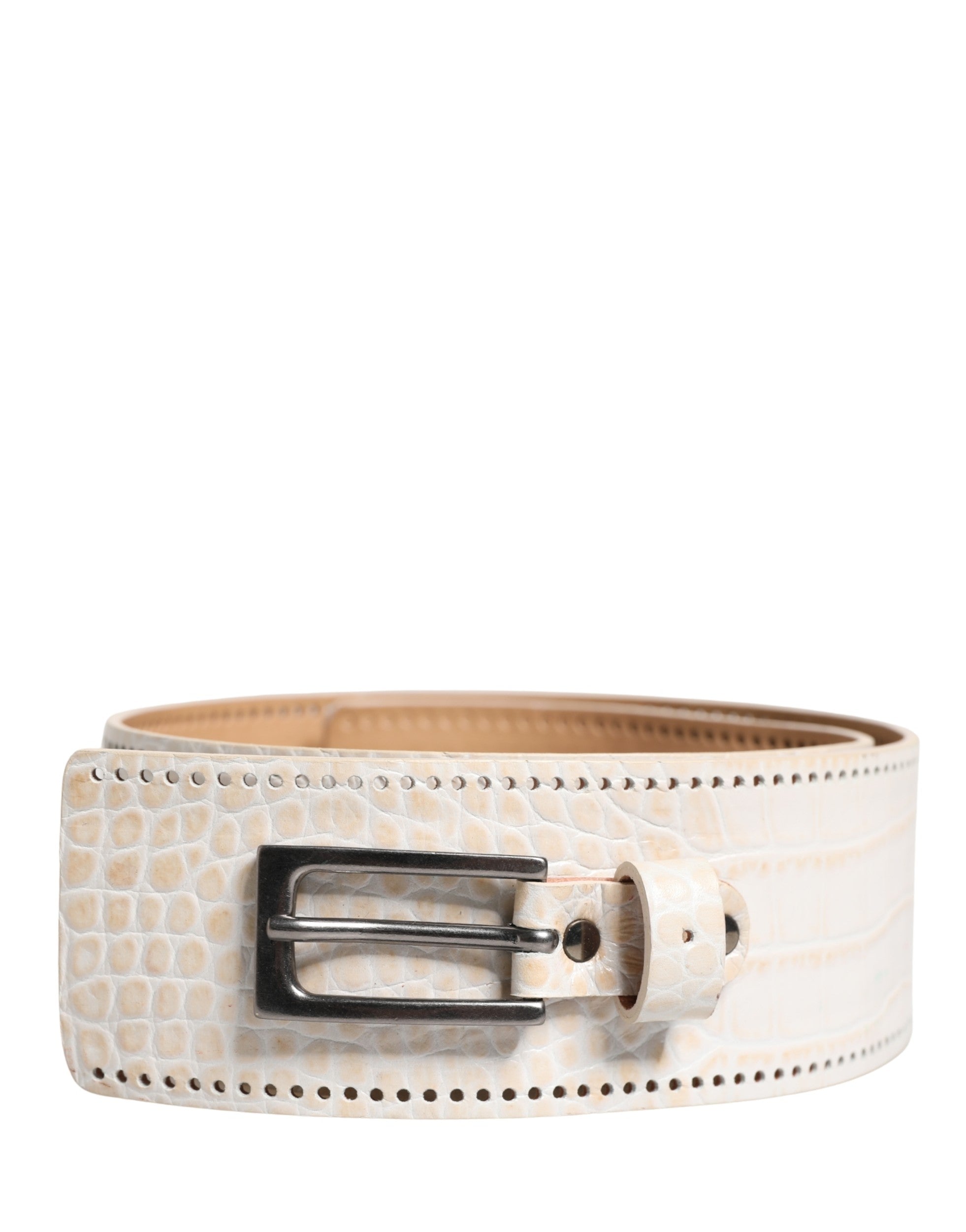 Scervino Street White Textured Leather Wide SilverMetal Buckle Women's Belt (Pre-Owned)