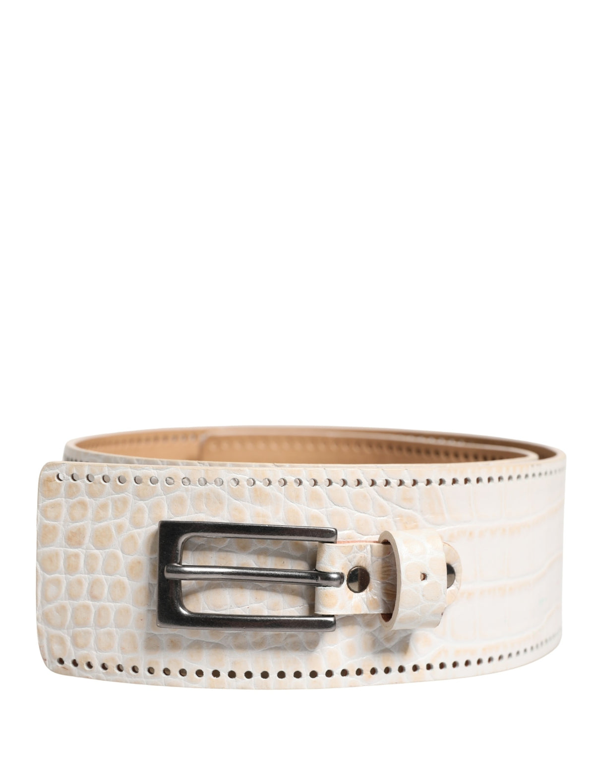 Scervino Street White Textured Leather Wide SilverMetal Buckle Women's Belt (Pre-Owned)
