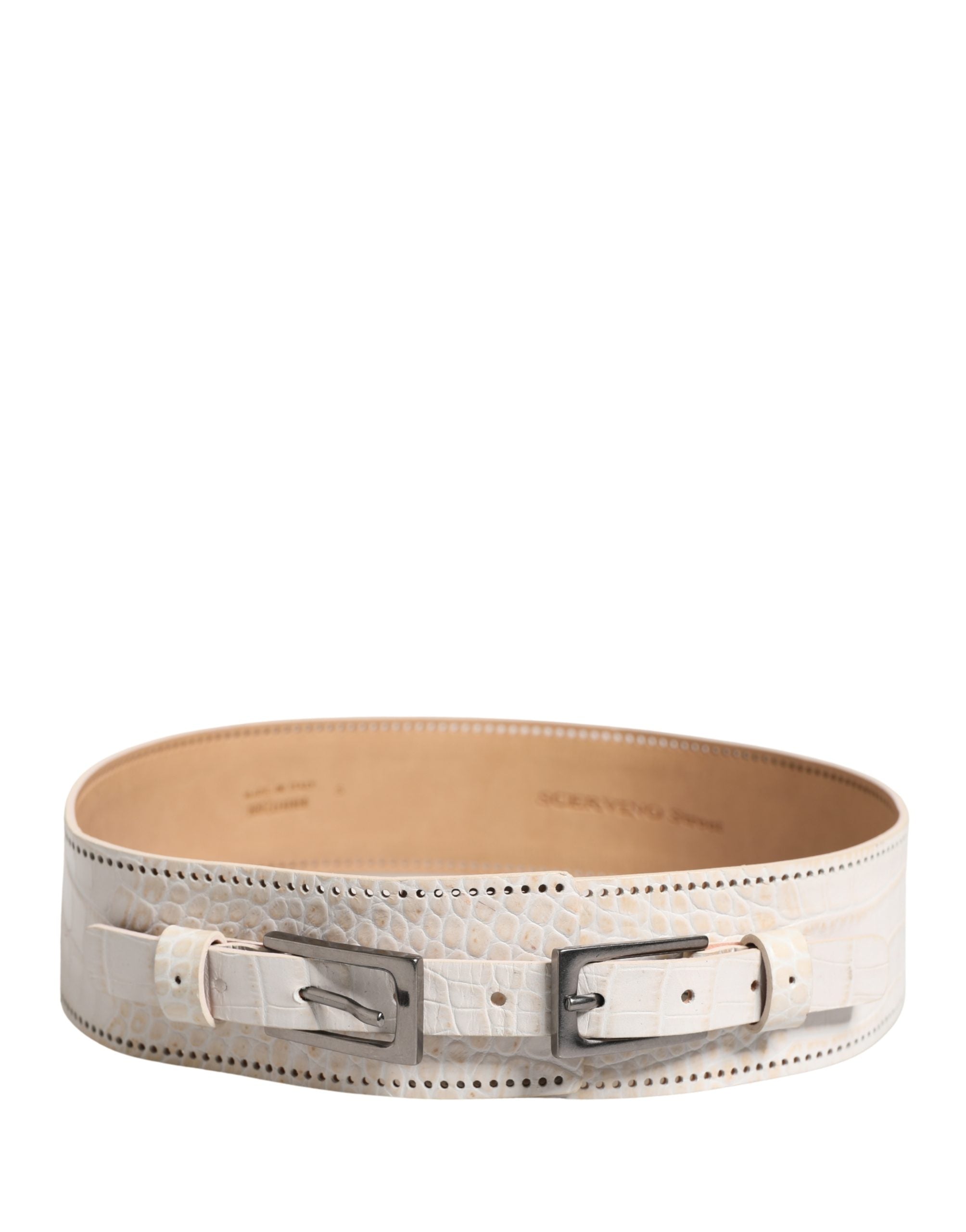 Scervino Street White Textured Leather Wide SilverMetal Buckle Women's Belt (Pre-Owned)