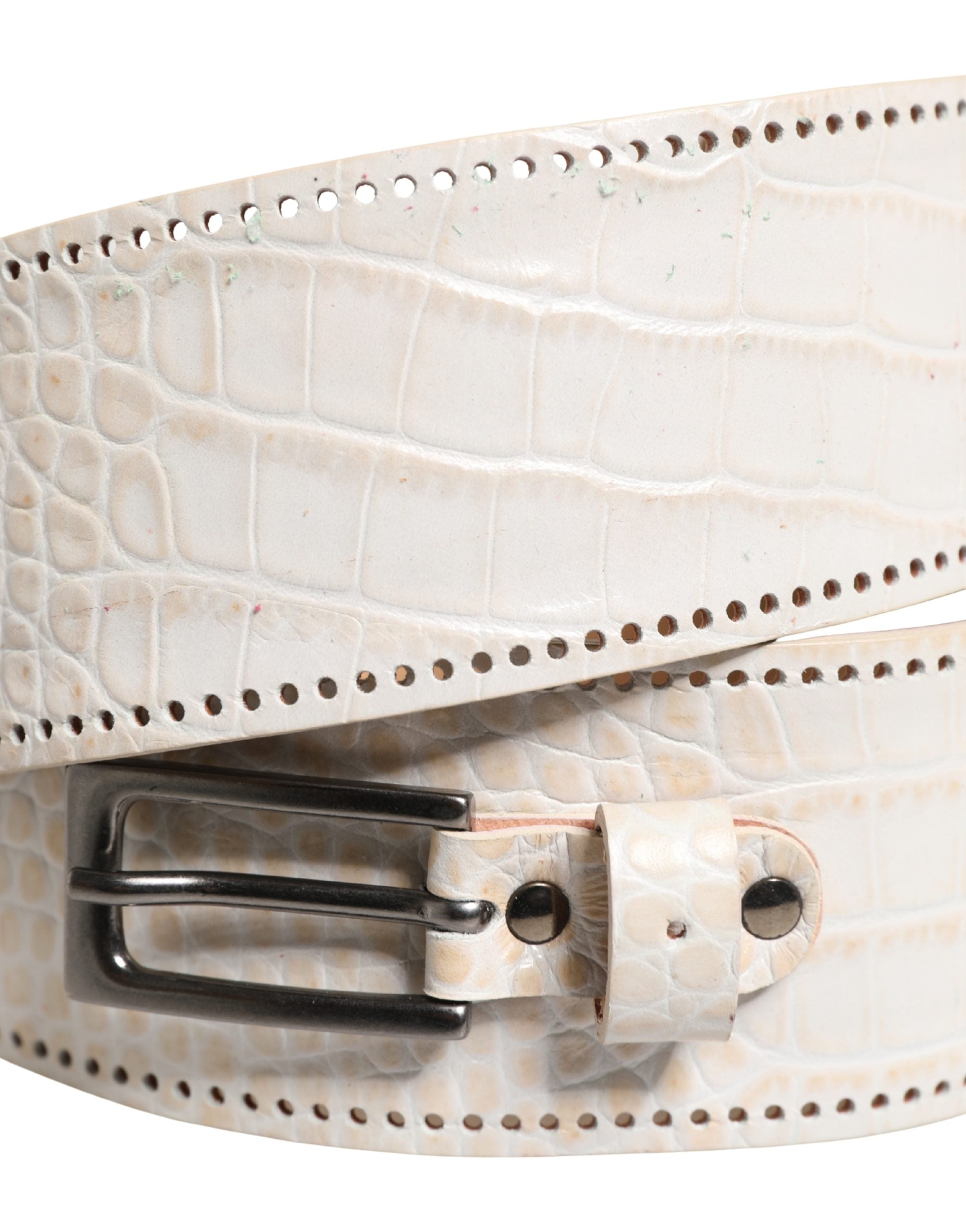 Scervino Street White Textured Leather Wide SilverMetal Buckle Women's Belt (Pre-Owned)