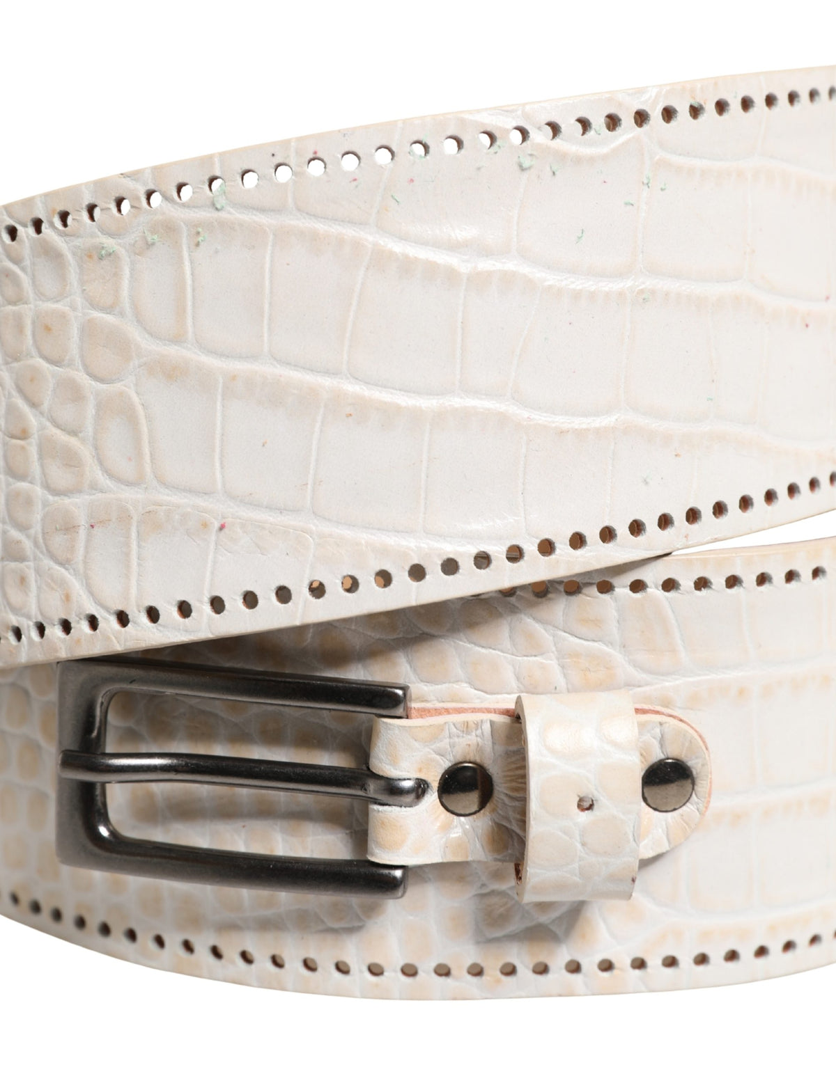 Scervino Street White Textured Leather Wide SilverMetal Buckle Women's Belt (Pre-Owned)