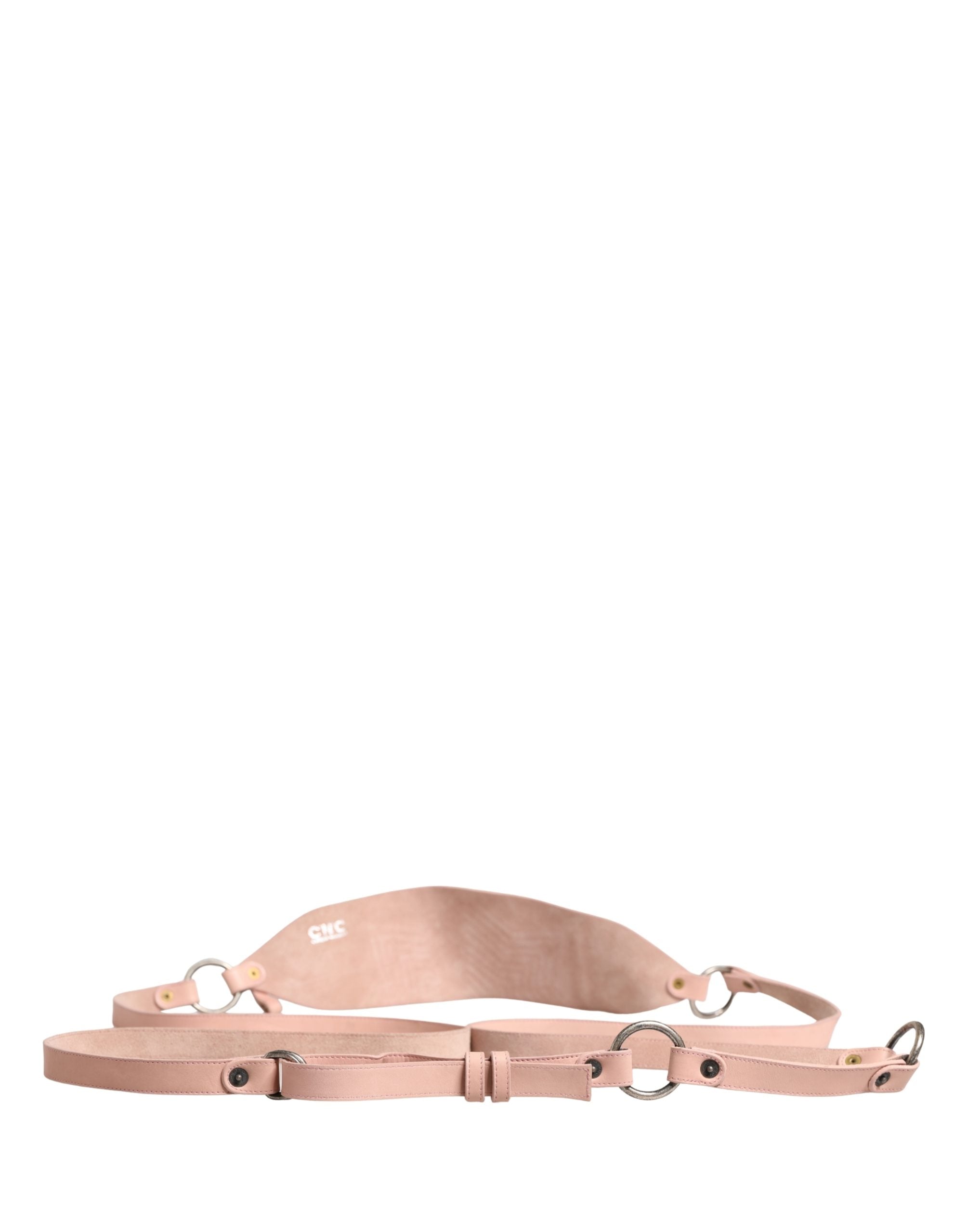 Costume National Light Pink Leather Wide Waist Round Buckle Women's Belt (Pre-Owned)