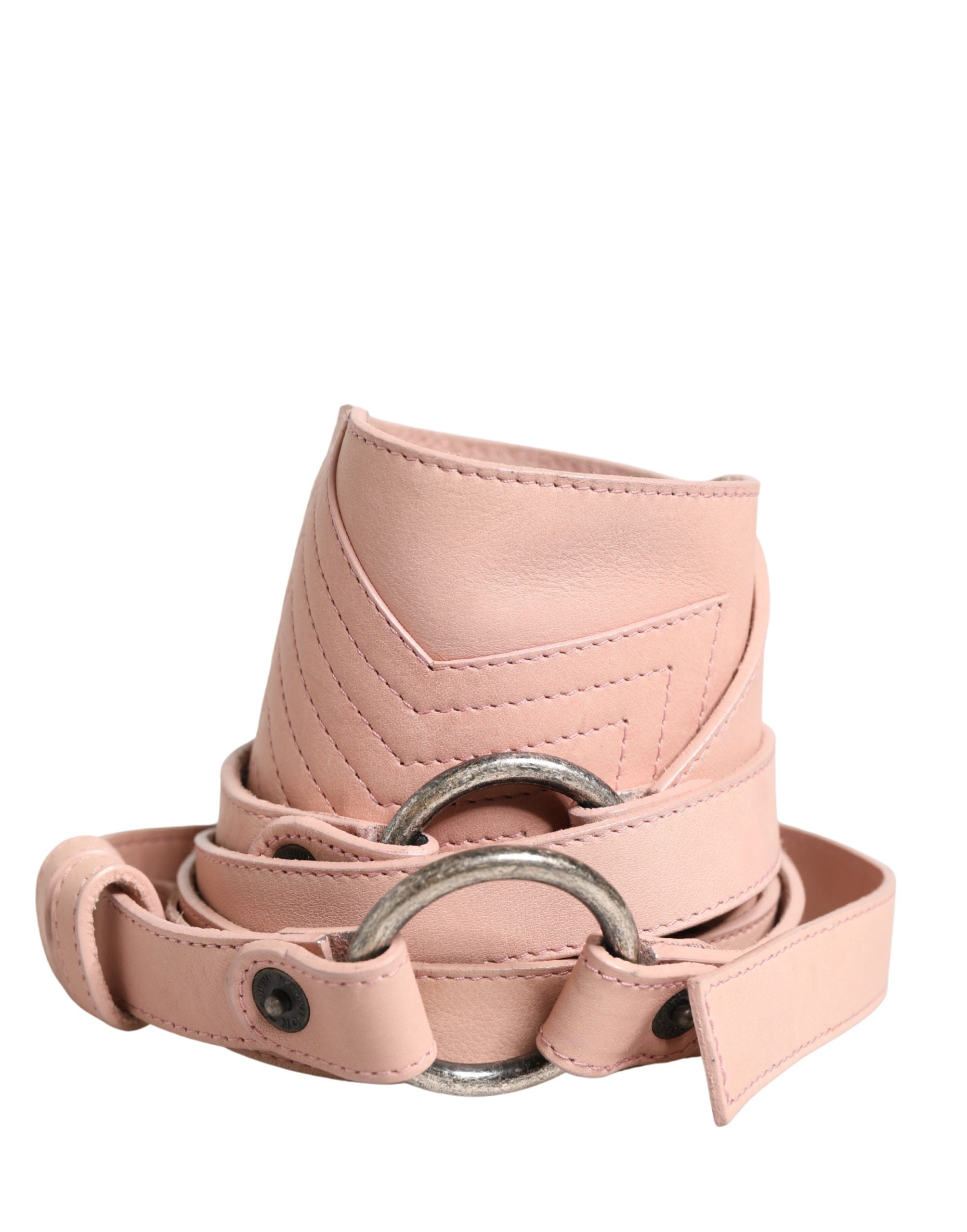 Costume National Light Pink Leather Wide Waist Round Buckle Women's Belt (Pre-Owned)