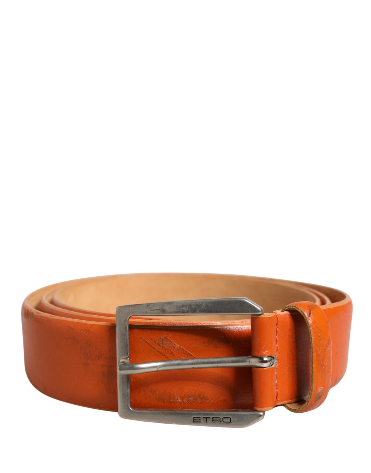 Etro Orange Genuine Leather Silver Metal Buckle Waist Women's Belt (Pre-Owned)