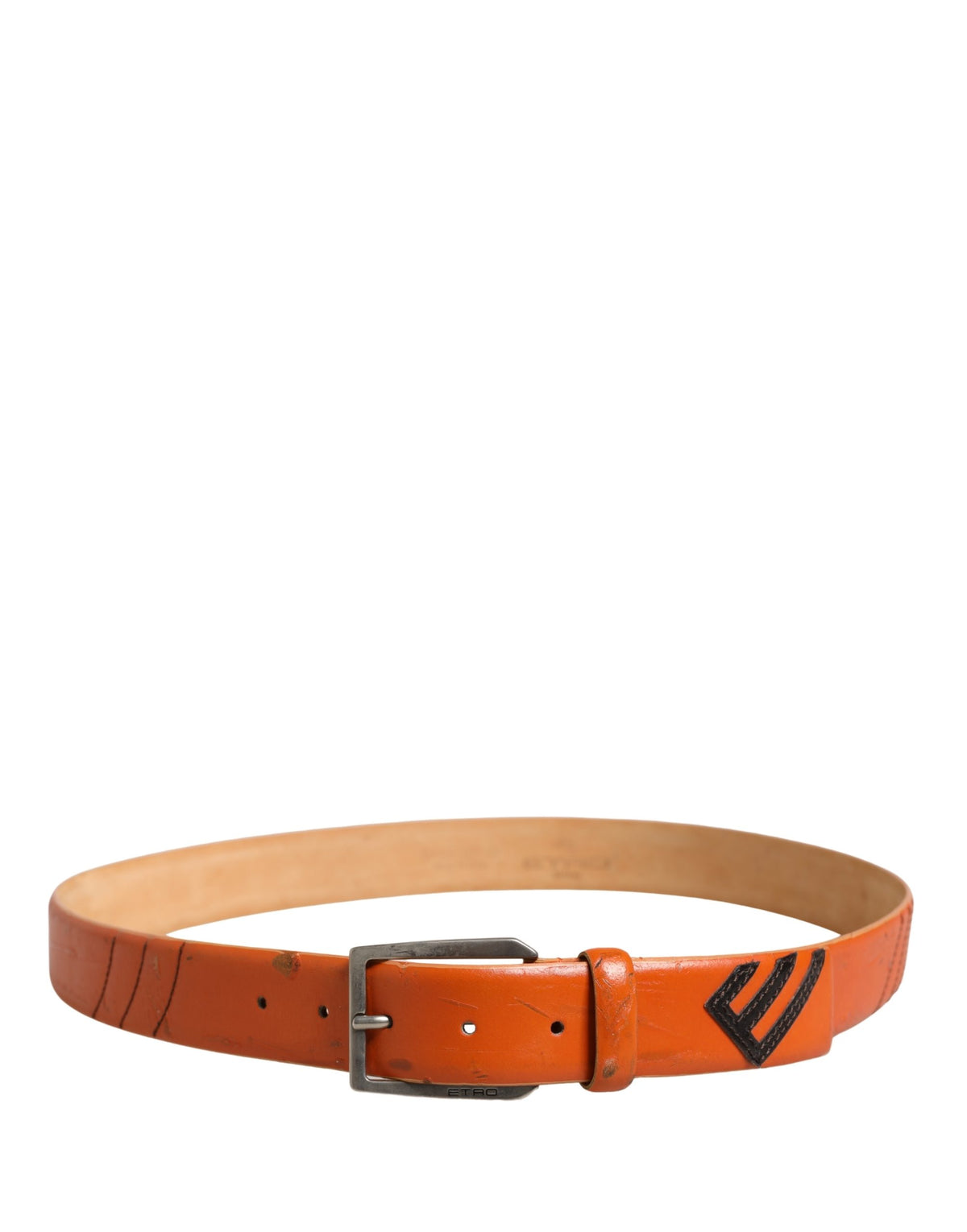 Etro Orange Genuine Leather Silver Metal Buckle Waist Women's Belt (Pre-Owned)