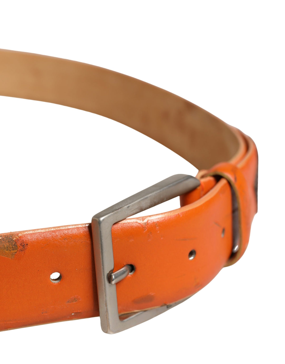 Etro Orange Genuine Leather Silver Metal Buckle Waist Women's Belt (Pre-Owned)