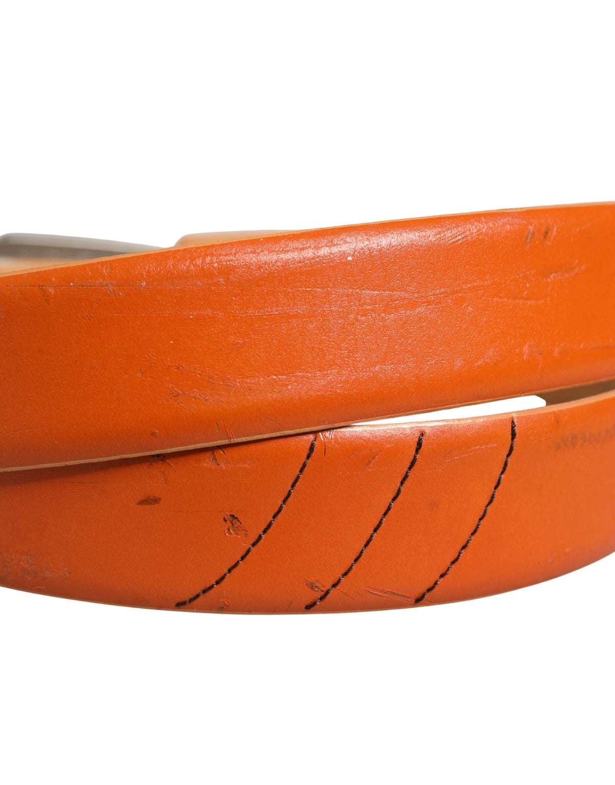 Etro Orange Genuine Leather Silver Metal Buckle Waist Women's Belt (Pre-Owned)
