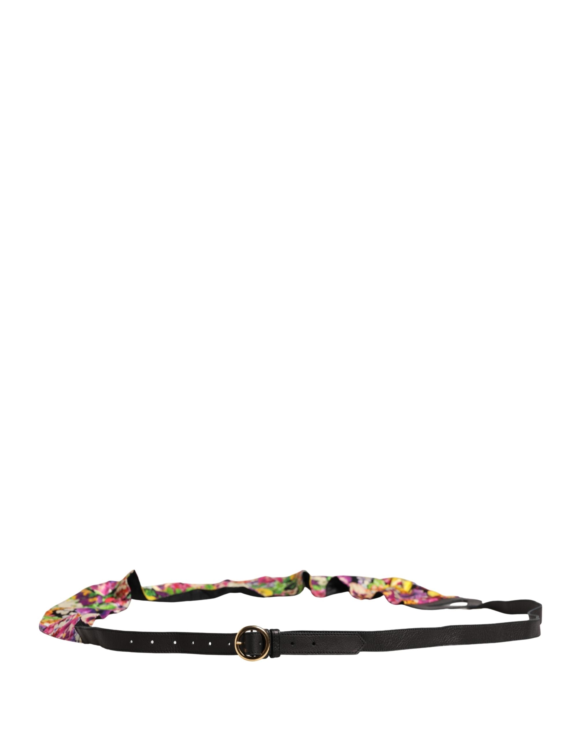 Cavalli Class Multicolor Floral Wide Waist Gold Metal Buckle Cintura Women's Belt