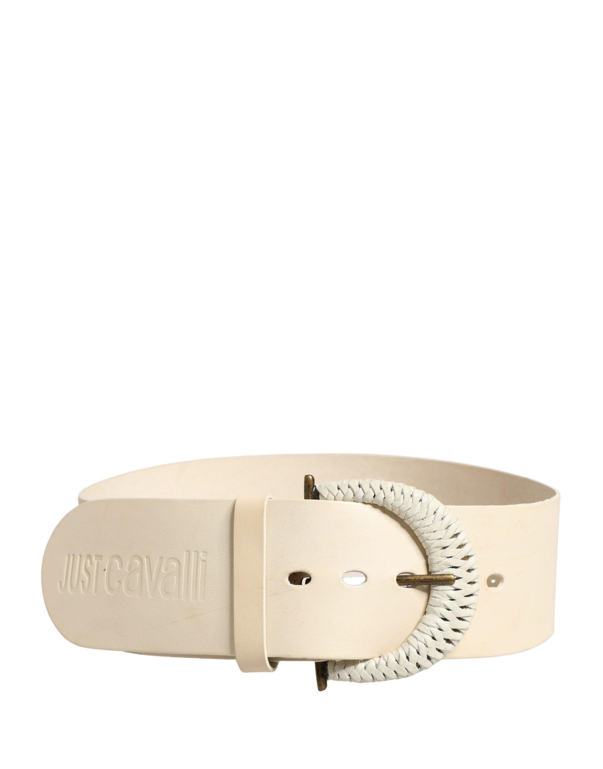 Cavalli Class Off White Leather Waist Women Cintura Buckle Women's Belt (Pre-Owned)